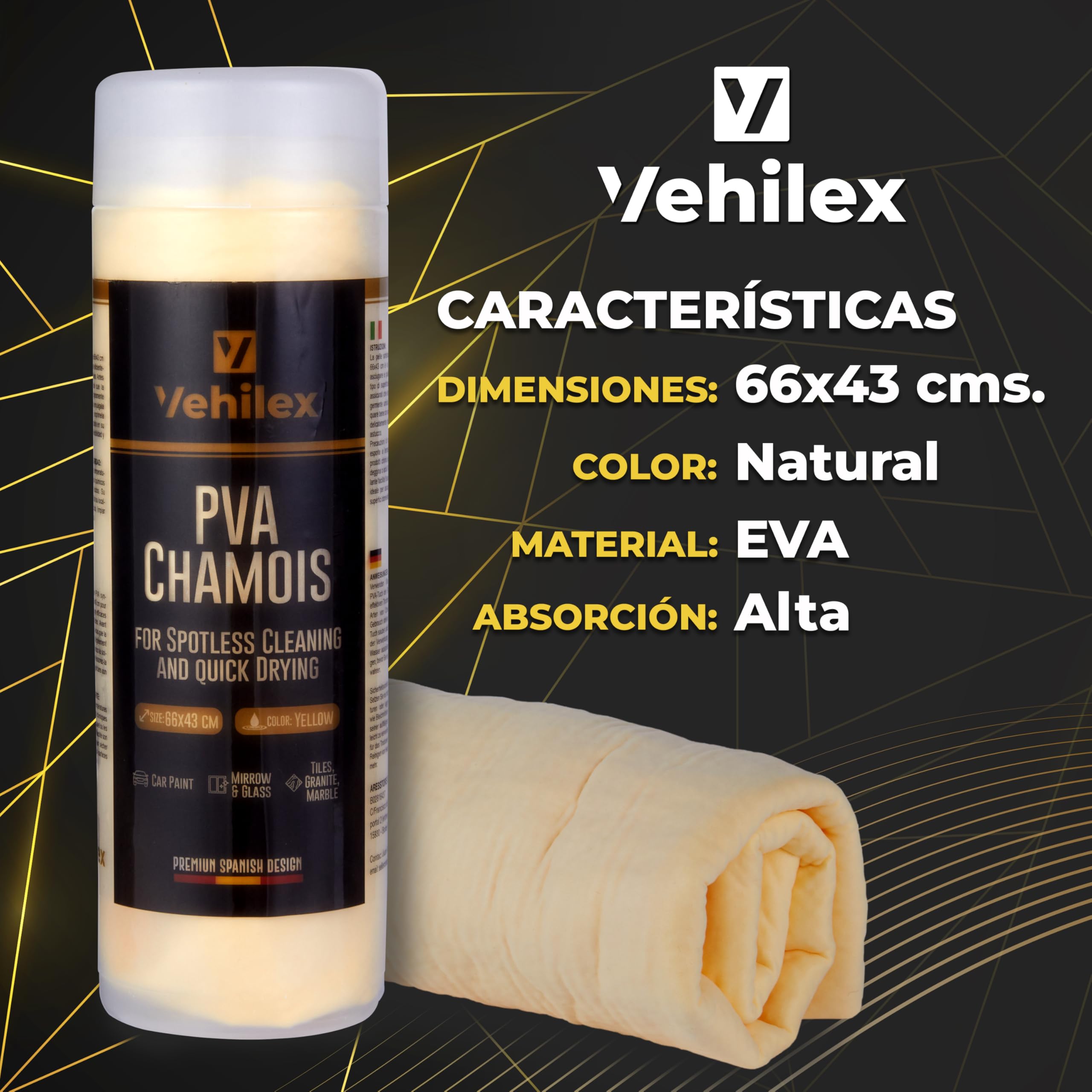 Balletas Microfibra y Gamuza Secado Coche 600GSM - Toalla de Secado para Coche sin Pelusas, Suave y Duradera - Pack 1 Gamuza XL 66x43cm + 4 Paños de Microfibra 40x40cm