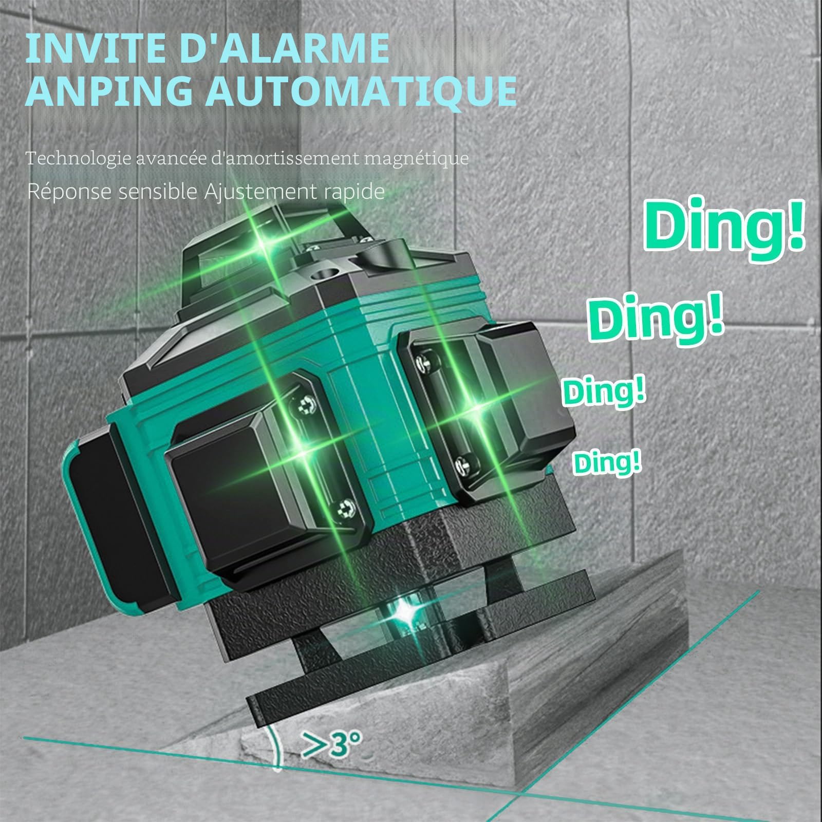 Niveau Laser 360 Autonivelant, 4D 16 Lignes Laser Chantier Lazer Niveaux Lazer Vert Pointeur Avec 2 x 4800mah Batteries, 1.2m Trepied, Télécommande, Support Rotatif Pour Travaux De Construction
