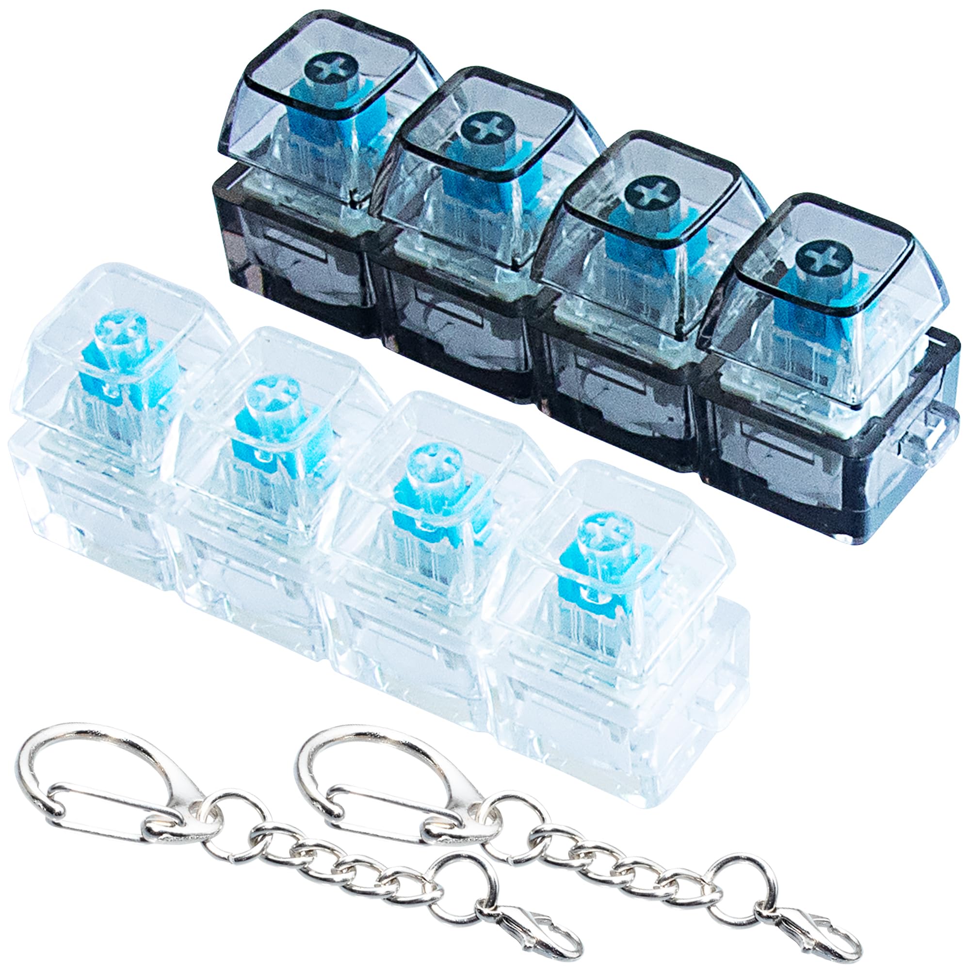 2 PCS Keyboard Fidget Toy, Keyboard Fidget Keychain 4-in-1 Keyboard Decompression Button Finger Clicker Toys, Button Stress Relief Fidget Gifts to Relief Stress (Clear Black)