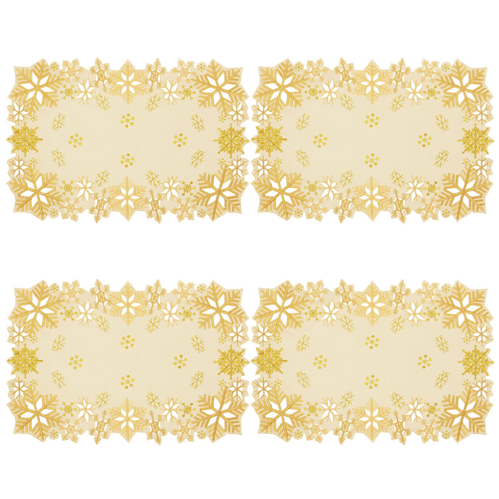 Simhomsen Embroidered Snowflakes Table Placemats for Christmas Holiday and Winter (Gold, 13×19 inches Set of 4) - Image 2