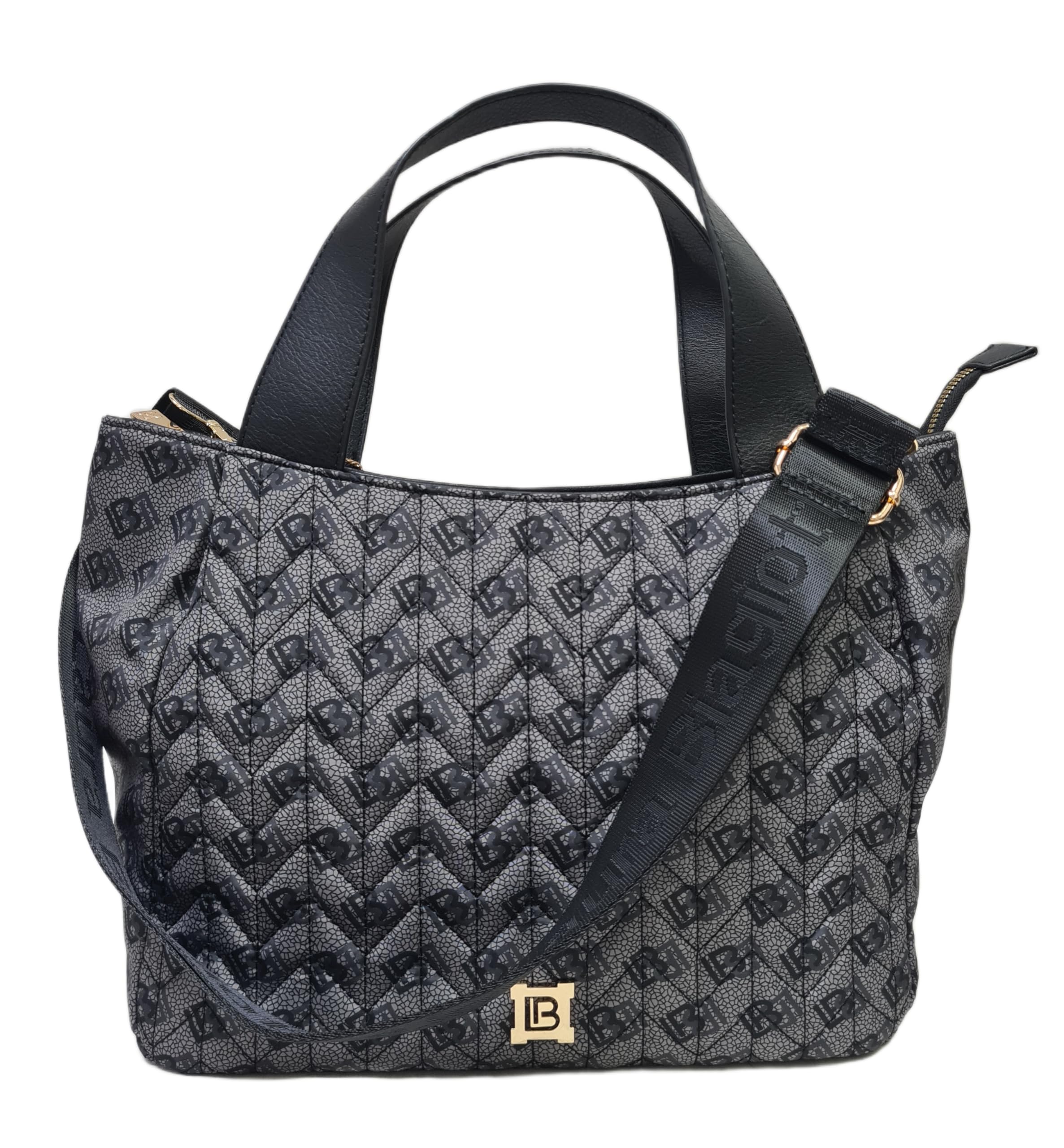 Laura Biagiotti Borsa Donna Linea Iselin, Nylon Trapuntato Impermeabile con Logo LB, Manici in Pelle Sintetica, Tracolla Regolabile Rimovibile, Dimensioni 31x12x24 cm, ART.LB25W-105-4