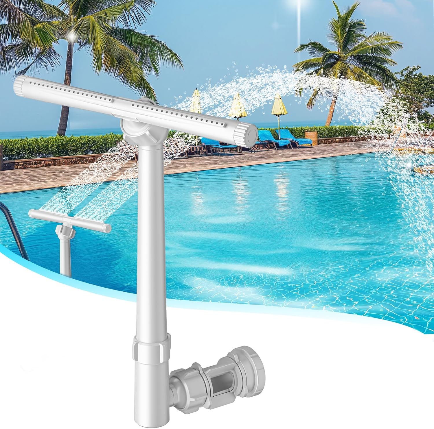 Pool Fountains for Above and In-Ground Pools,Dual Spray High Pressure Pool Sprinkler Fountain 360° Adjustable Pool Water Fountain Pool Chiller(for in-tex & for Best-Way & Hay-Ward & Cole-Man)