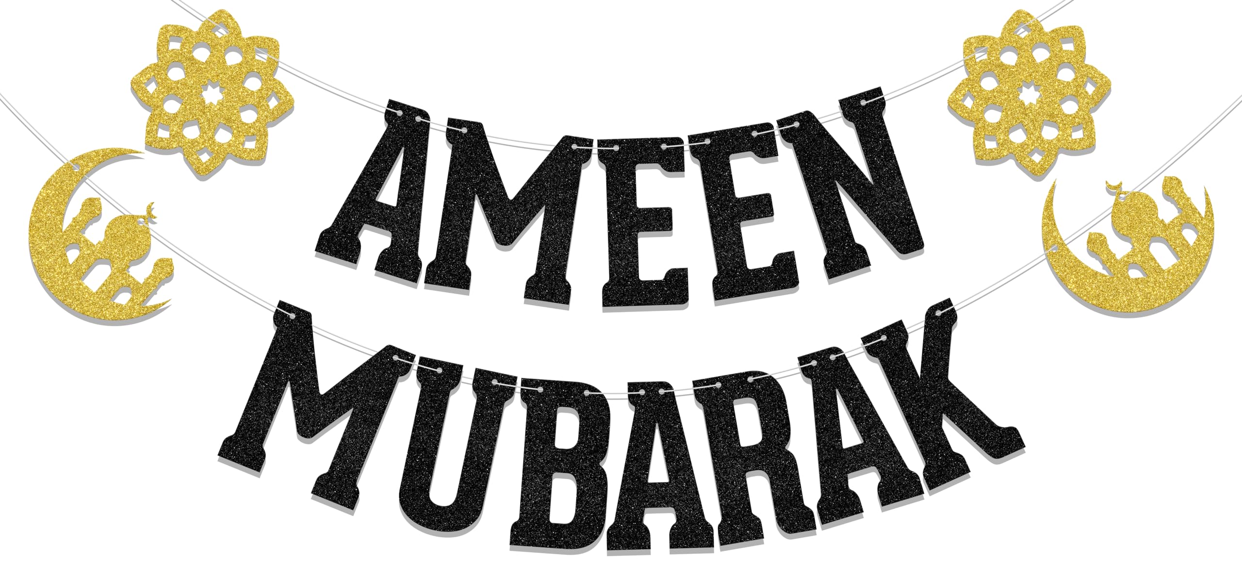 KEWUFD Ameen Mubarak Banner, Eid Festival Muslim Islam Party Decorations, Eid Mubarak Banner, Ramadan Mubarak Decoration Supplies Black