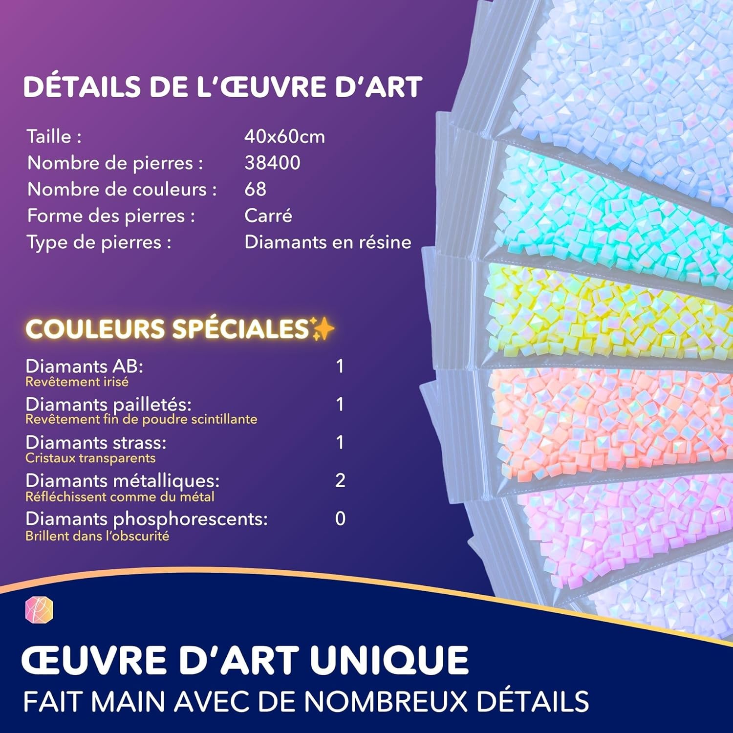 Picmondoo Diamond Painting - 40 x 60 cm, with Square Resin Stones, AB Stones, Rhinestones & Metallic Colours - DIY Artwork for Adults and Children (Mystical Night Creature)