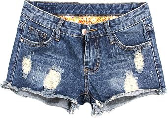 Womens Low Rise Ripped Denim Distressed Shorts Jeans