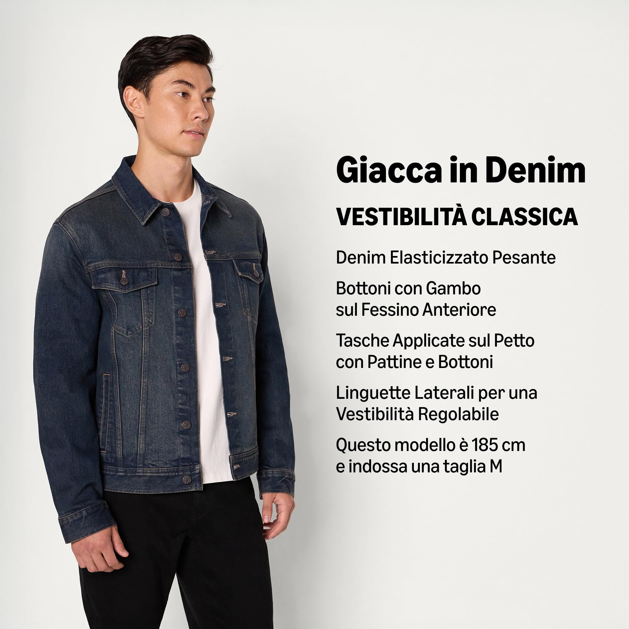 Amazon Essentials Uomo Giacca in Denim a Bassa Elasticità con vestibilità Regolare