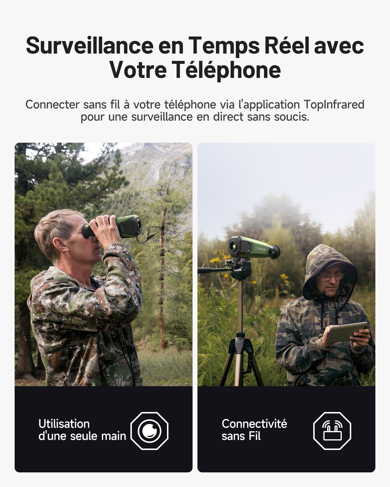 TOPDON Monoculaire Thermique TS004, 320x240 IR-Résolution, Objectif 13mm, 50 Hz, 32 Go de RAM, Autonomie de la Batterie de 15H, pour l'exploration en extérieur, l'observation de la Faune, la Chasse