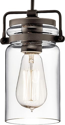 Miniatura 3 de Kichler Brinley - Colgante de cocina de 7.75 pulgadas en bronce antiguo, mini colgante de granja con vidrio transparente, (7.75 pulgadas de alto x