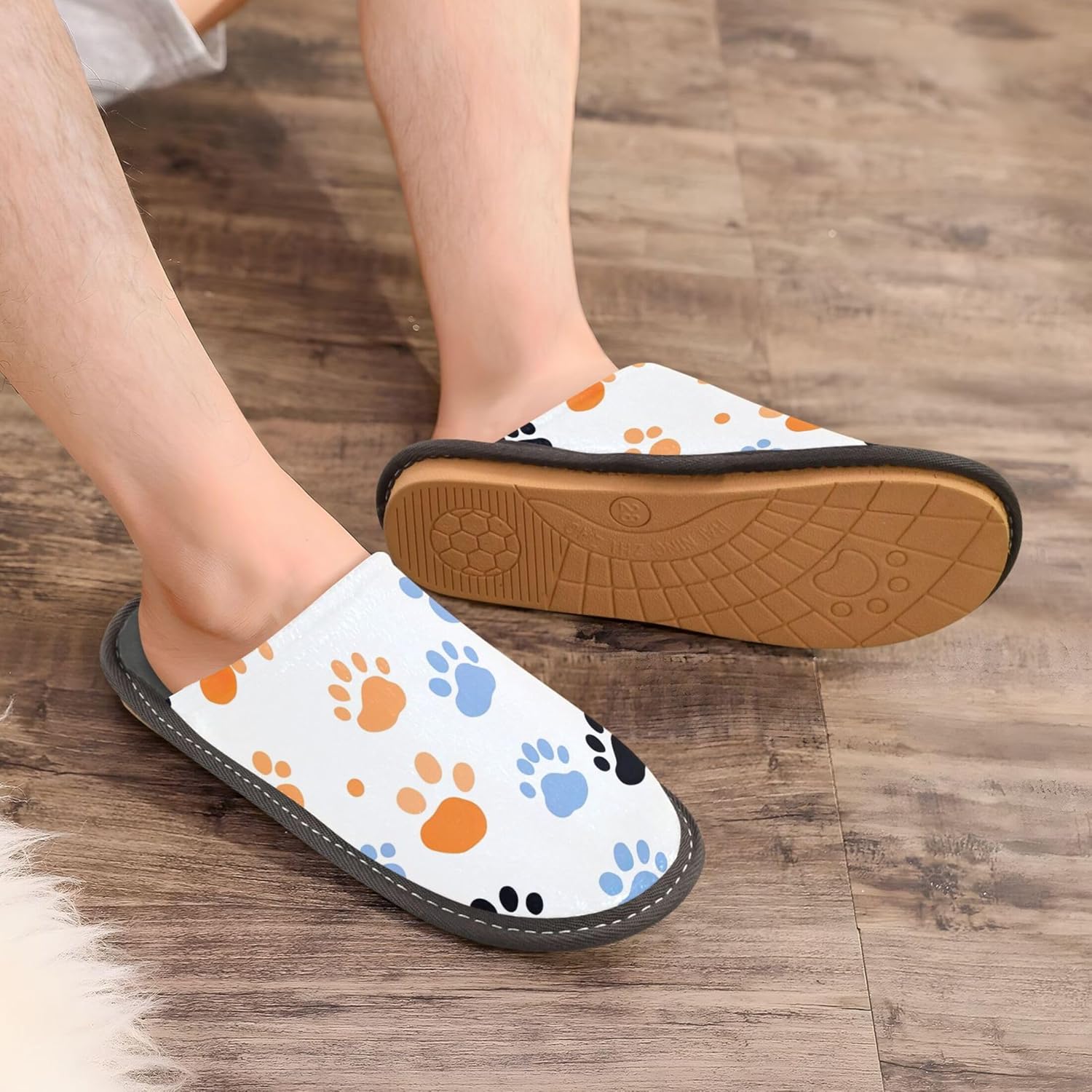 Dog Paw Print House Slippers – Cozy Fuzzy Slippers for Guests, Washable & Disposable, Perfect for Shoeless Home, Spa & Hotel Use A111016