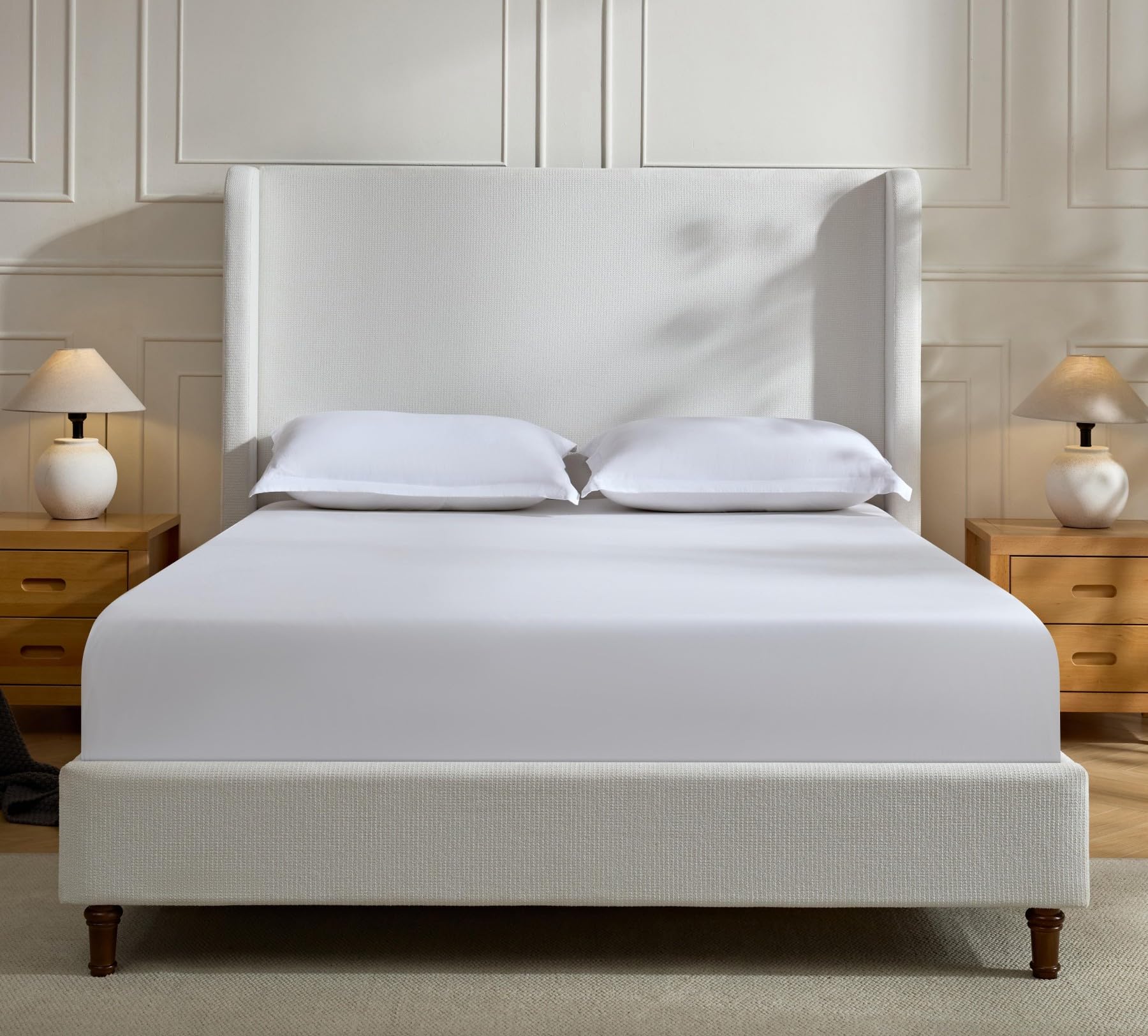 KEIKI Chenille California King Size Bed Frame, 54" Tall Headboard Upholstered Platform BedFrame with Wingback, Elegant Simplicity, No Box Spring