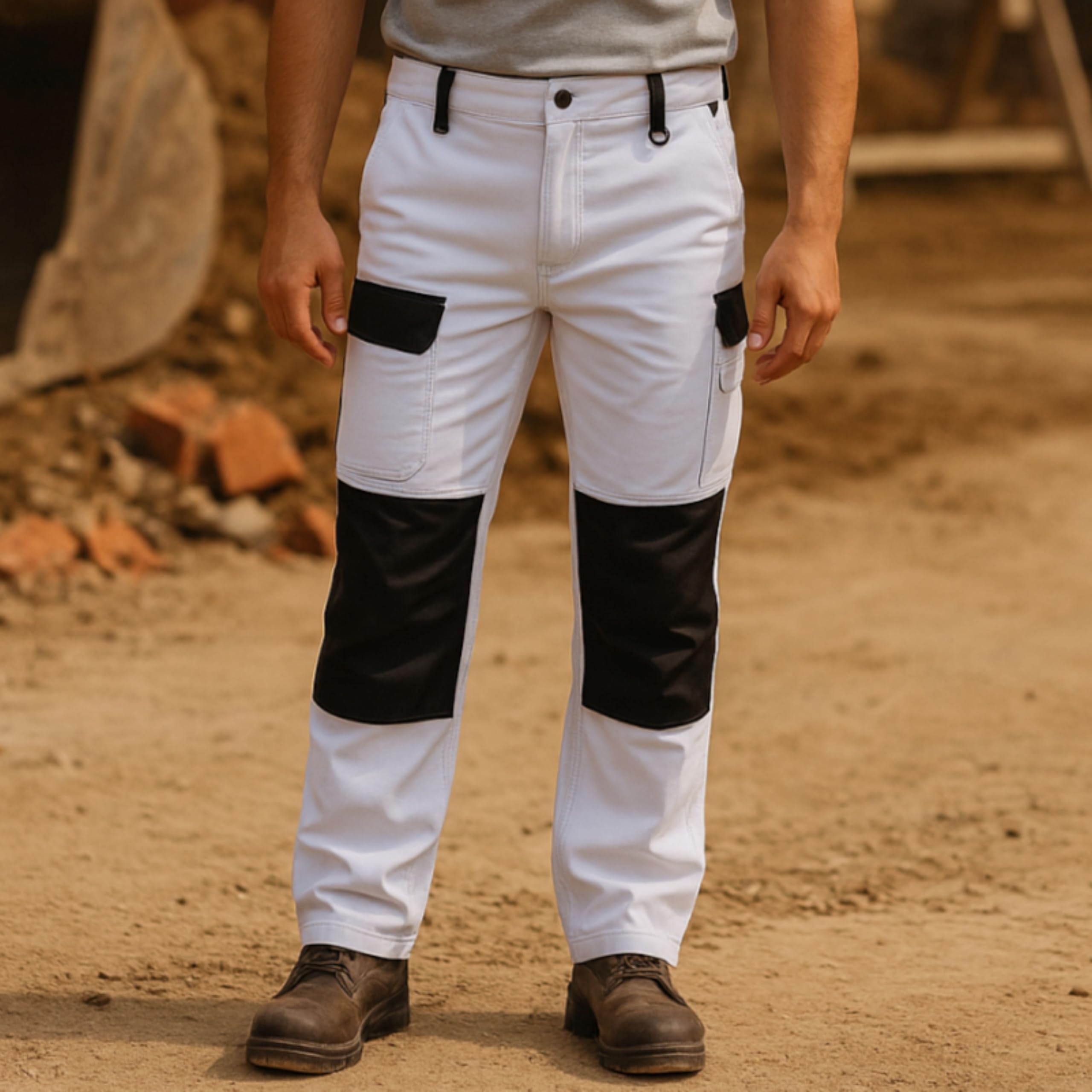 STRIKER - Pantalon de Travail Multi-Poches Blanc Homme | Gamme Expert | Stretch/Élastique & Renforcé | Tailles S à 2XL | ST-2553