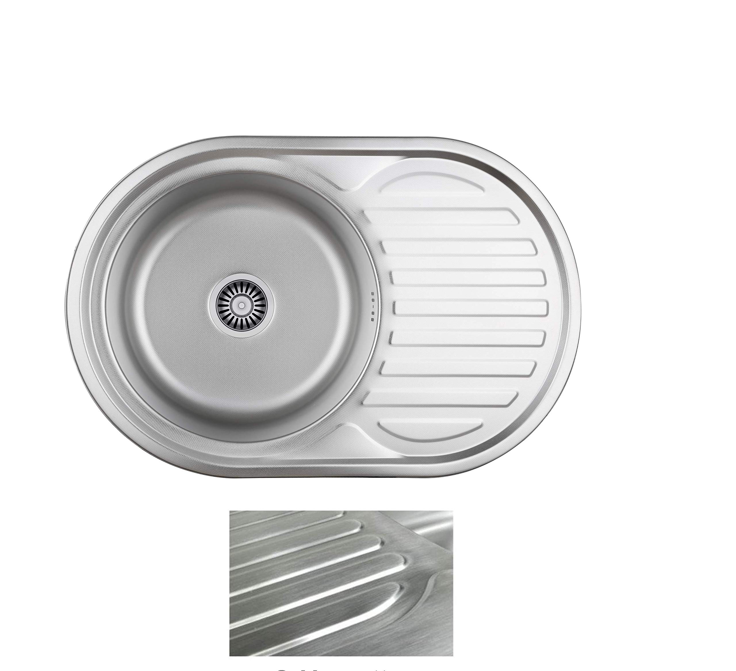 VBChome Fregadero empotrable de 77 x 50 cm, estructura satinada a partir de armario de 45 cm, acero inoxidable, superficie de escurrido, desagüe cuadrado para camping, sifón