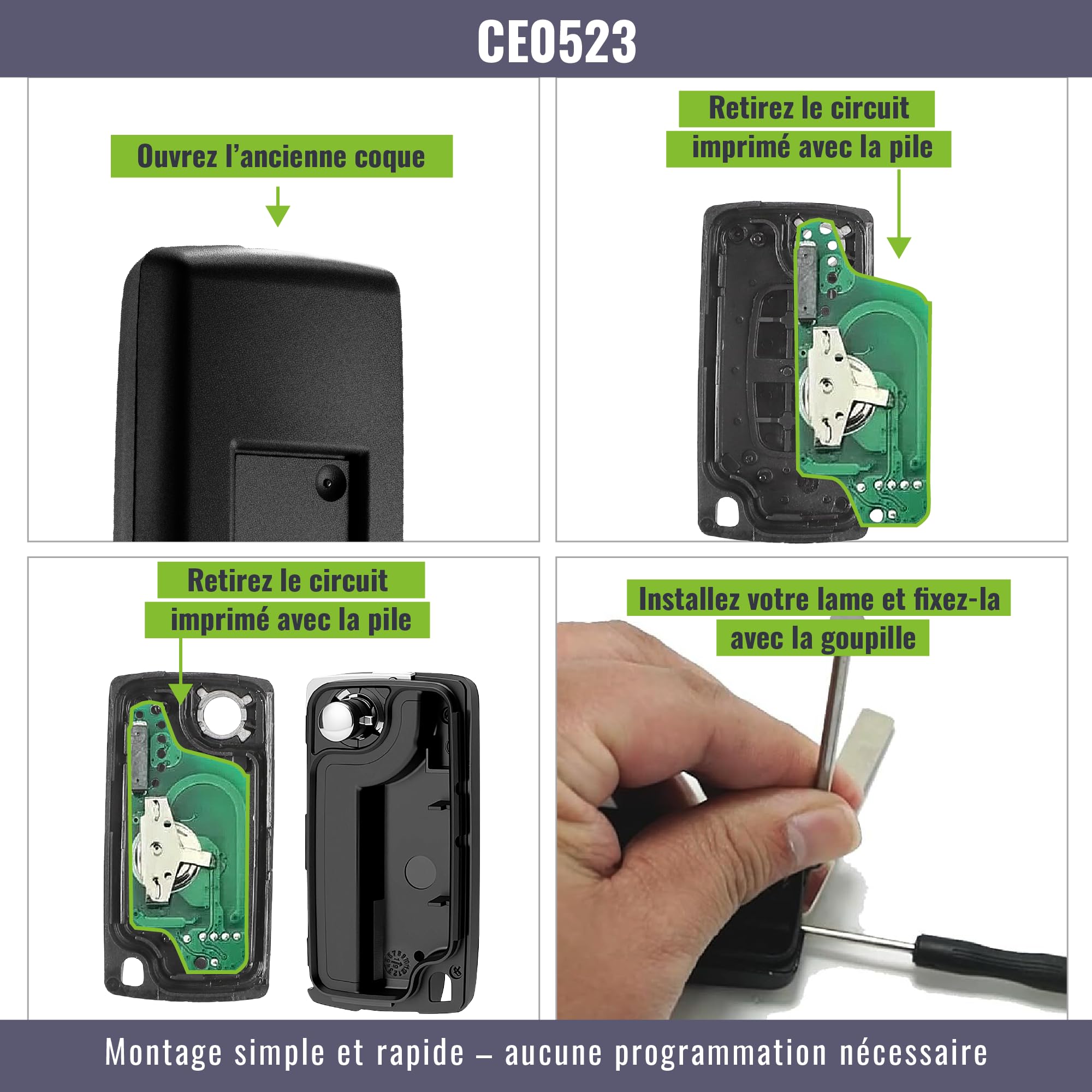 Guscio Chiave Telecomando 2 Tasti senza Lama Cover Compatibile con Peugeot 207 307 308 3008 5008 Partner Citroen C3 C4 Berlingo