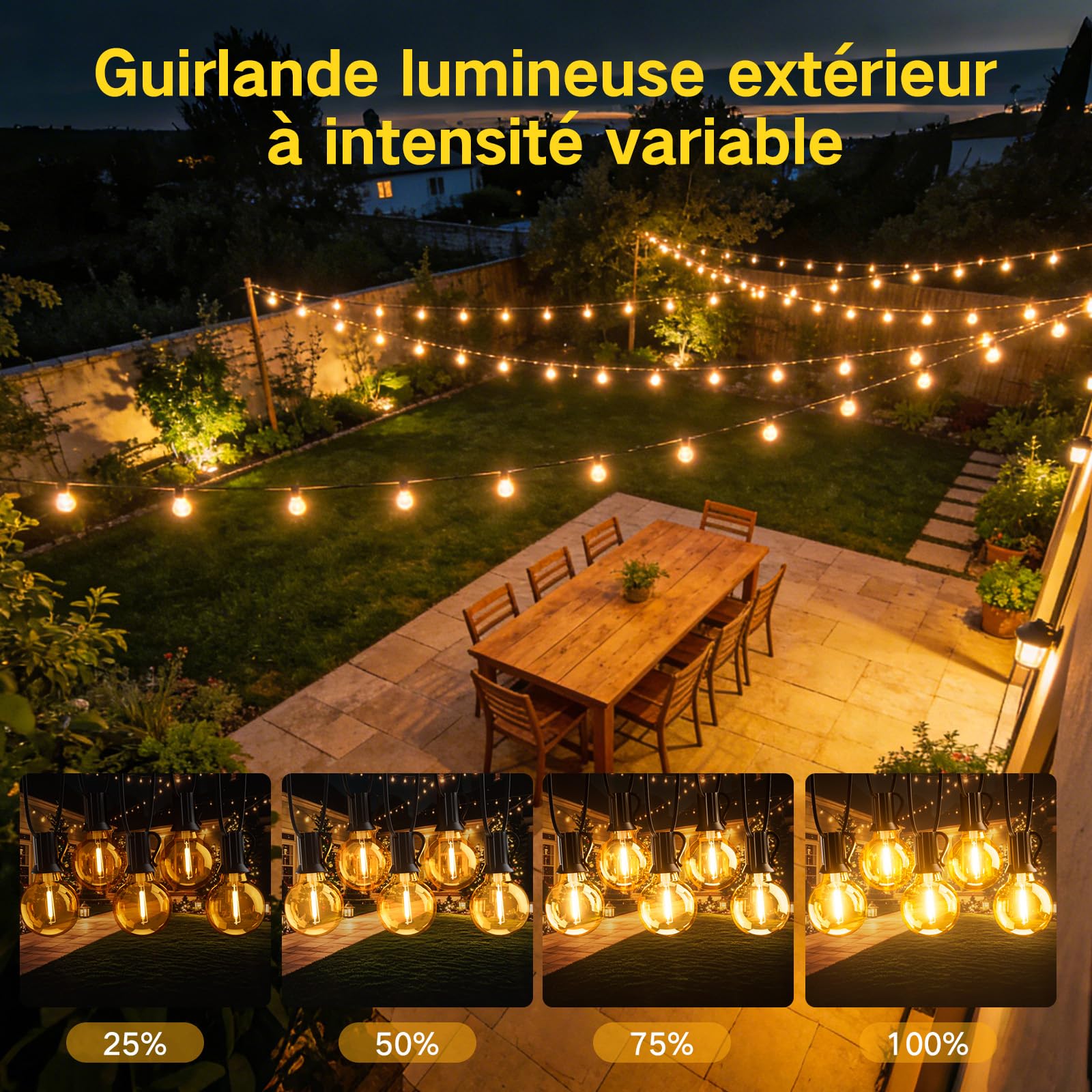 Guirlande Lumineuse Exterieure Guinguette Electrique 30M, G40 98.4FT Étanche LED Guirlande Ampoule Exterieur, Guirlandes Lumières Extérieur Connectable pour Jardin Terrasse Balcon Mariage