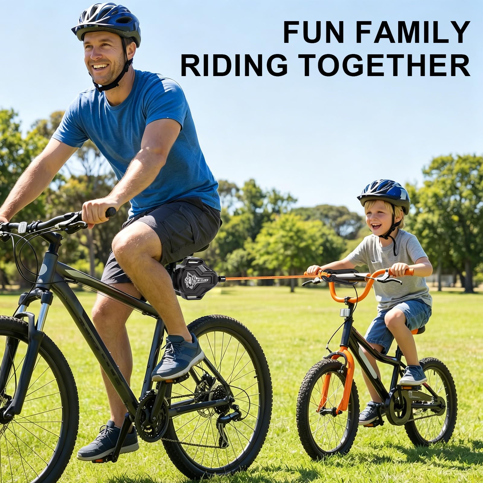Corde de remorquage de vélo pour enfants, 2,5 m, avec languette de traction et protection contre l'abrasion, force de traction de 100 kg pour les excursions en famille et l'assistance routière, aide à