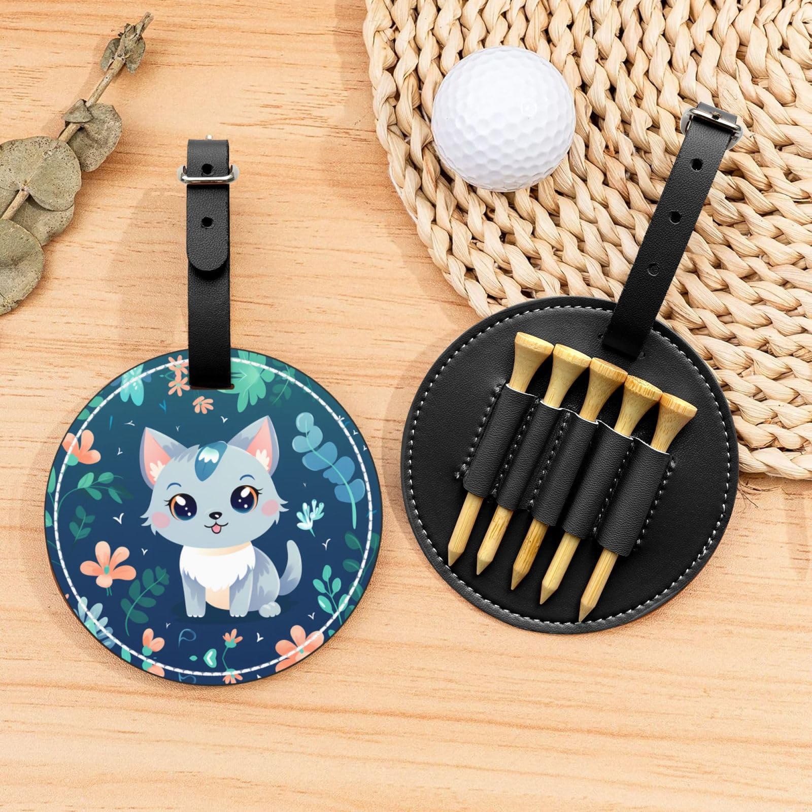 Calico cat Black Golf tee Storage Bag - Durable and wear-Resistant Golf Accessories