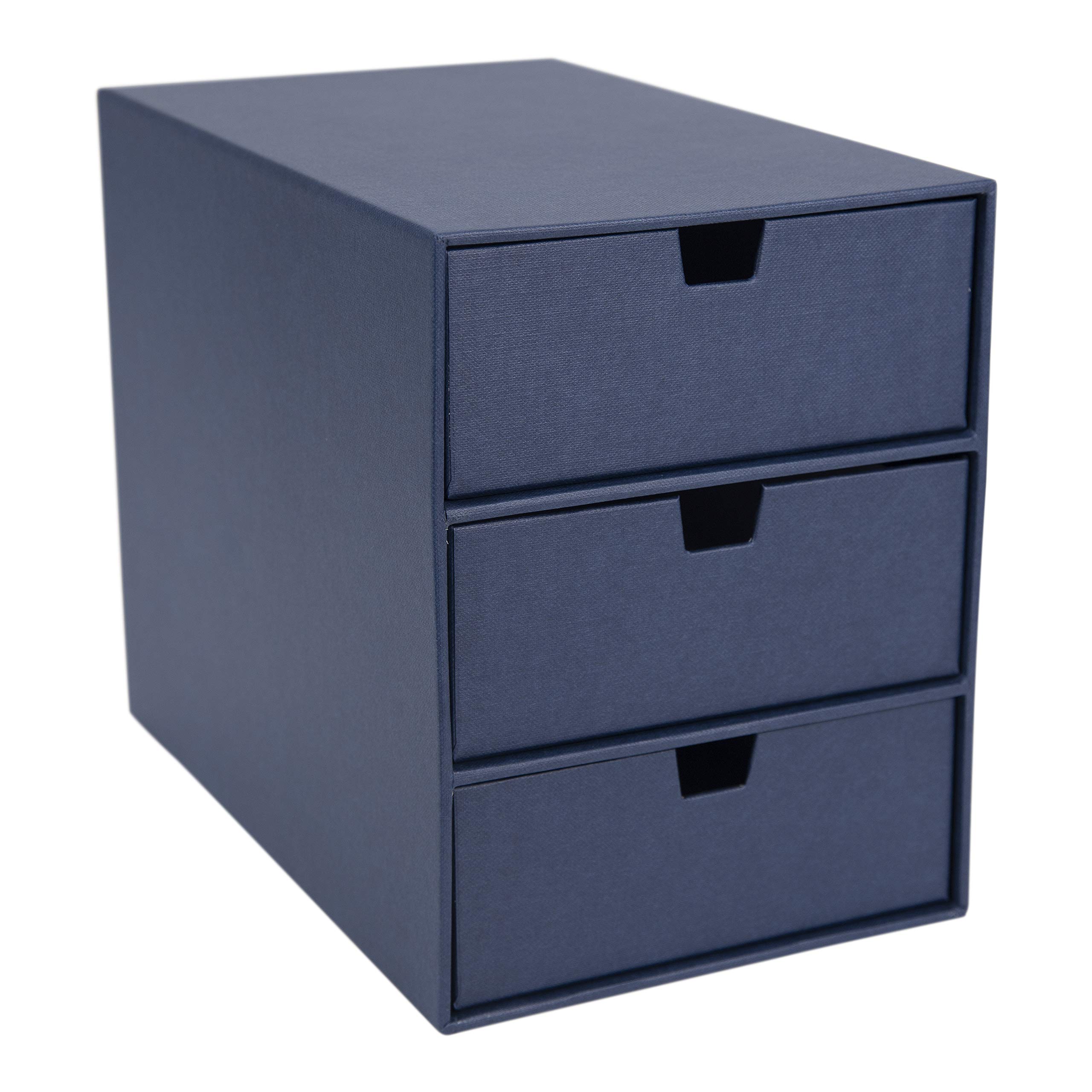 Bigso Box of Sweden Ingrid 3-Drawer Fiberboard Desk Organizer for Office Supplies & Accessories - Stackable Makeup Drawer Organizer - 6.3in x 9.9in x 8.1in - Blue