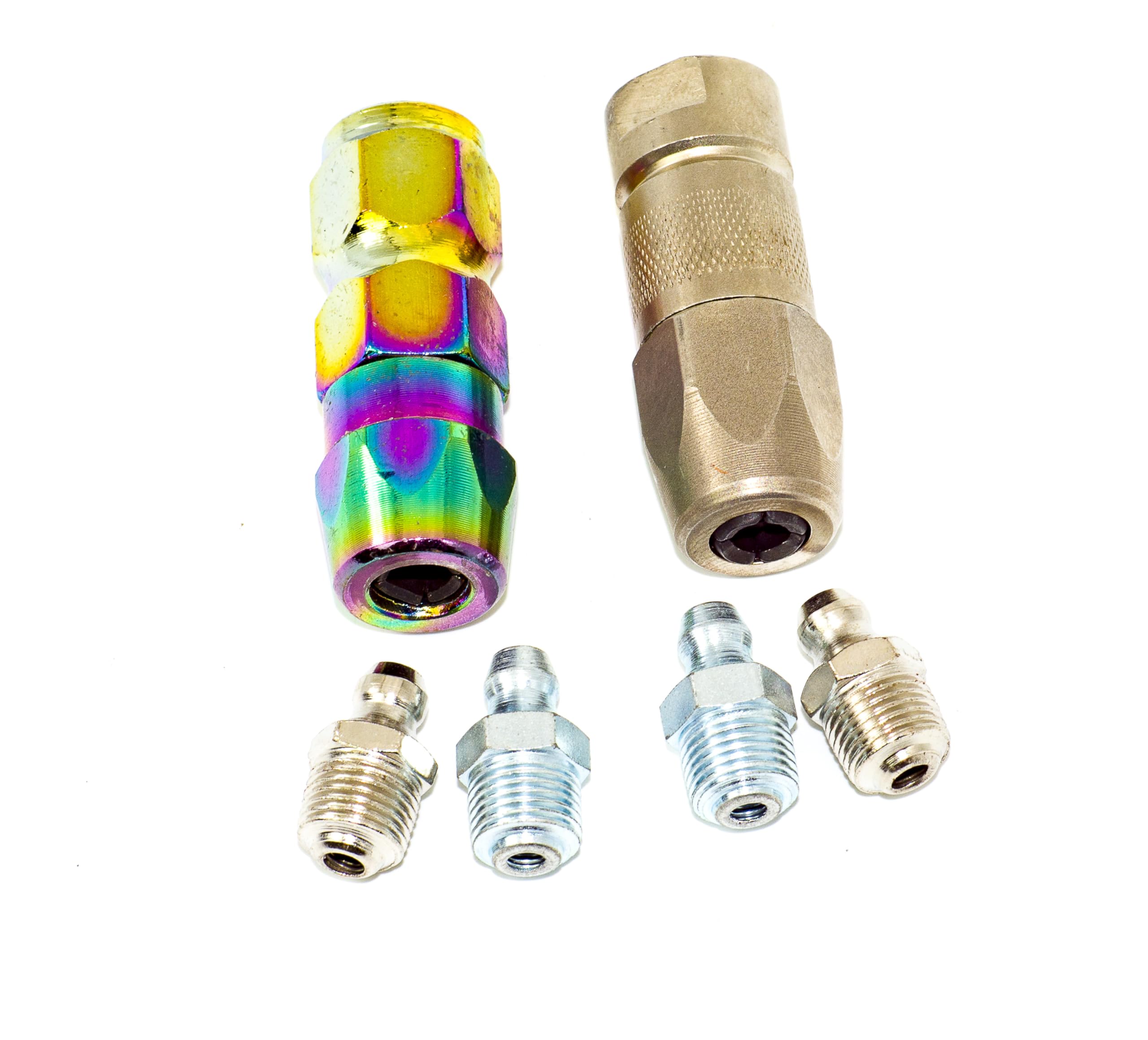 Professional Grease Gun Coupler Kit with 4 Nozzles, Flat Head and Needle Adapters, 2-Pack