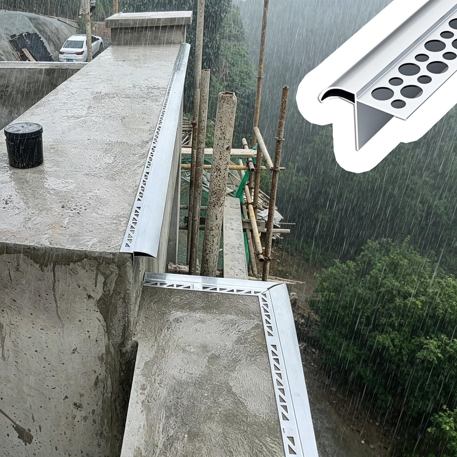 Xyrona Exterior Walls Roof Rain Drip Guard, Paintable Sill Water Barrier Strip for Home/Balcony/Campers, Decorative Nosing Drip Molding Trim(1.8m/5.9ft)