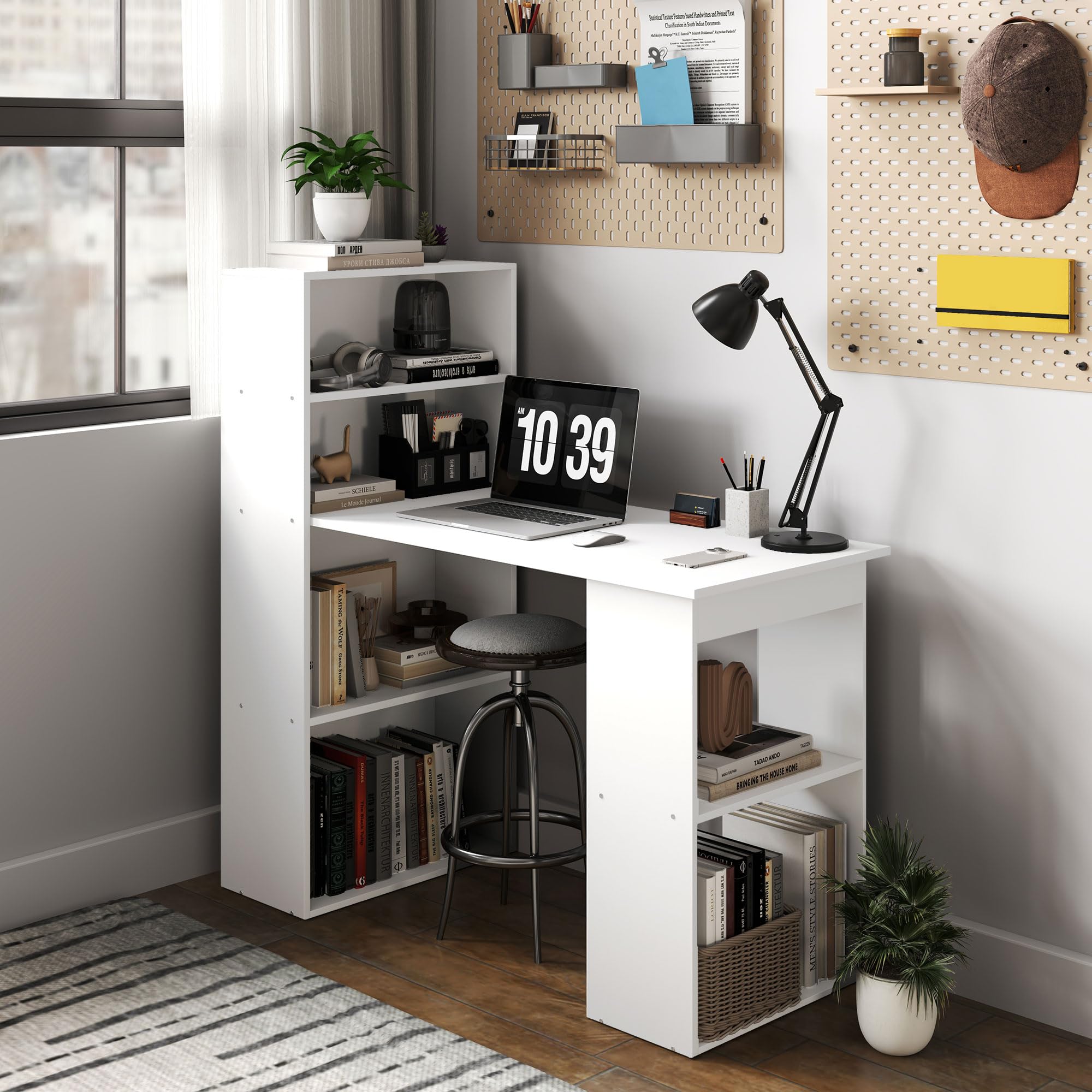 HOMCOM Schreibtisch mit Regal Computertisch 120 x 55 x 120 cm Weiß