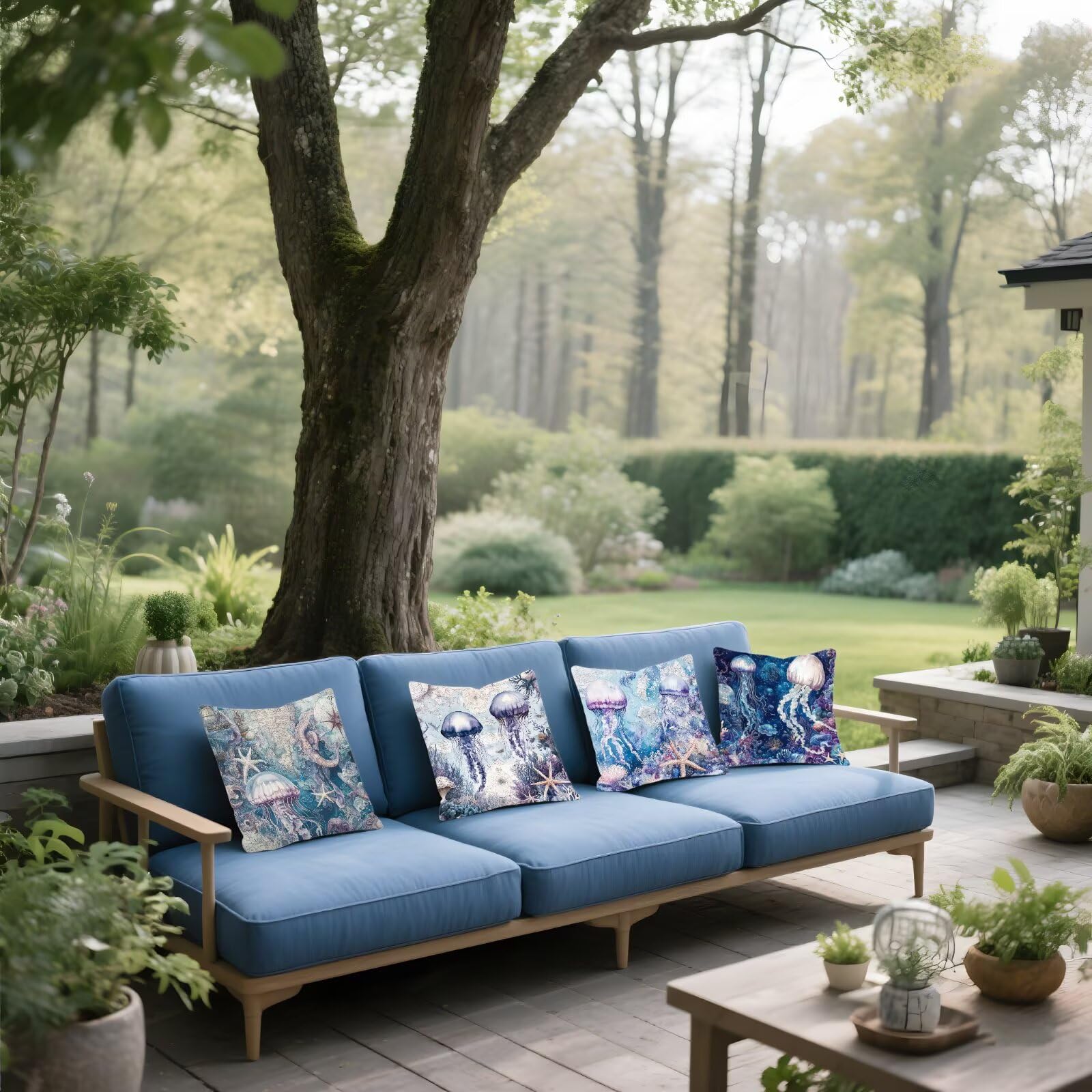 Cojines Sofa Fundas Cojines 65x65cm SúPer Suave Cojin Azul Animal Juego de 4, Fundas Almohada Impermeable Exterior, Interior Y Exterior Cojin Decorativos, JardíN Sillaterraza Regalos NavideñOs P-359