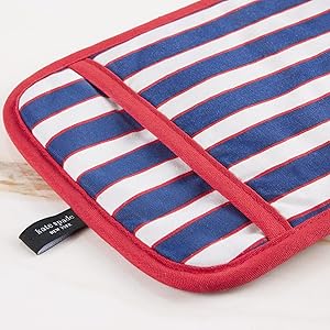 Kate Spade New York Botanical Stripe Pot Holder 2-Pack Set, 7" x 10", Navy Blue/Red