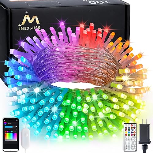 Miniatura 8 de JMEXSUSS 100 luces LED de Navidad blancas frías y multicolor para interiores, 11 modos de cambio de color, tira de luces enchufables con control