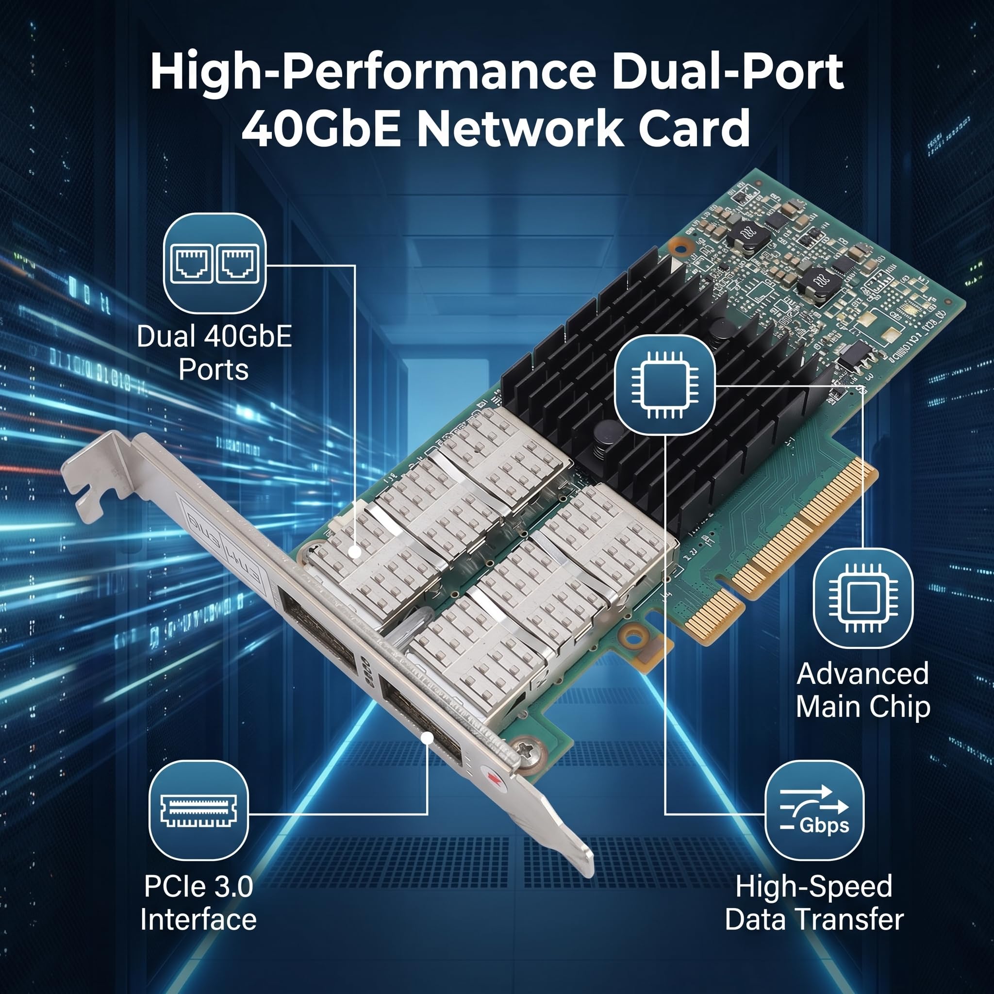 Gugxiom Carte réseau PCIe 40 Go double port QSFP PCI Express 3.0 X8 Ethernet pour fibre optique
