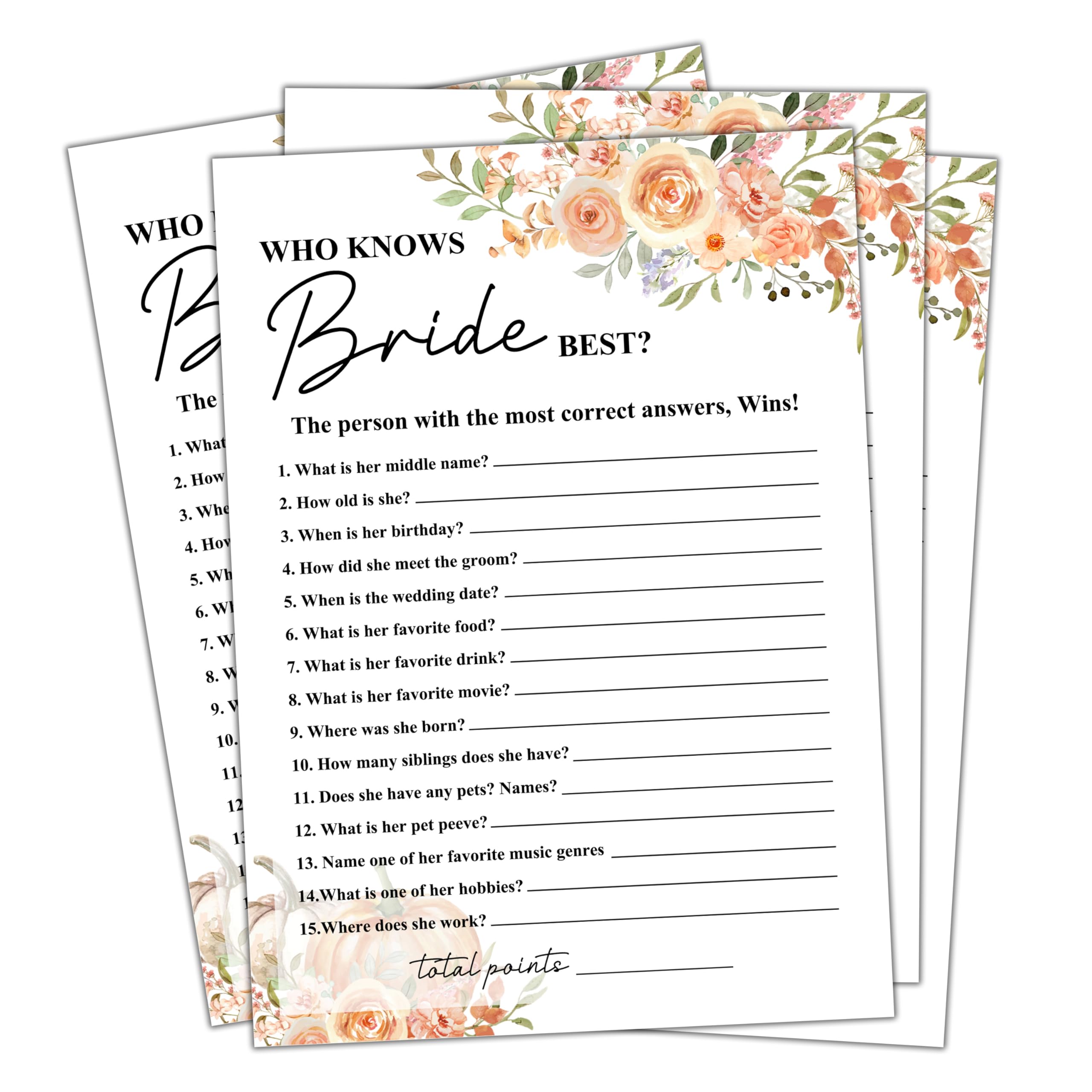 Boho Floral Bridal Shower Games, Who Knows Bride Best Minimalism Wedding Game Card, 25 Pcs Engagement Bachelorette Party Supplies, Love in Bloom Wedding Shower Game for Reception -A006
