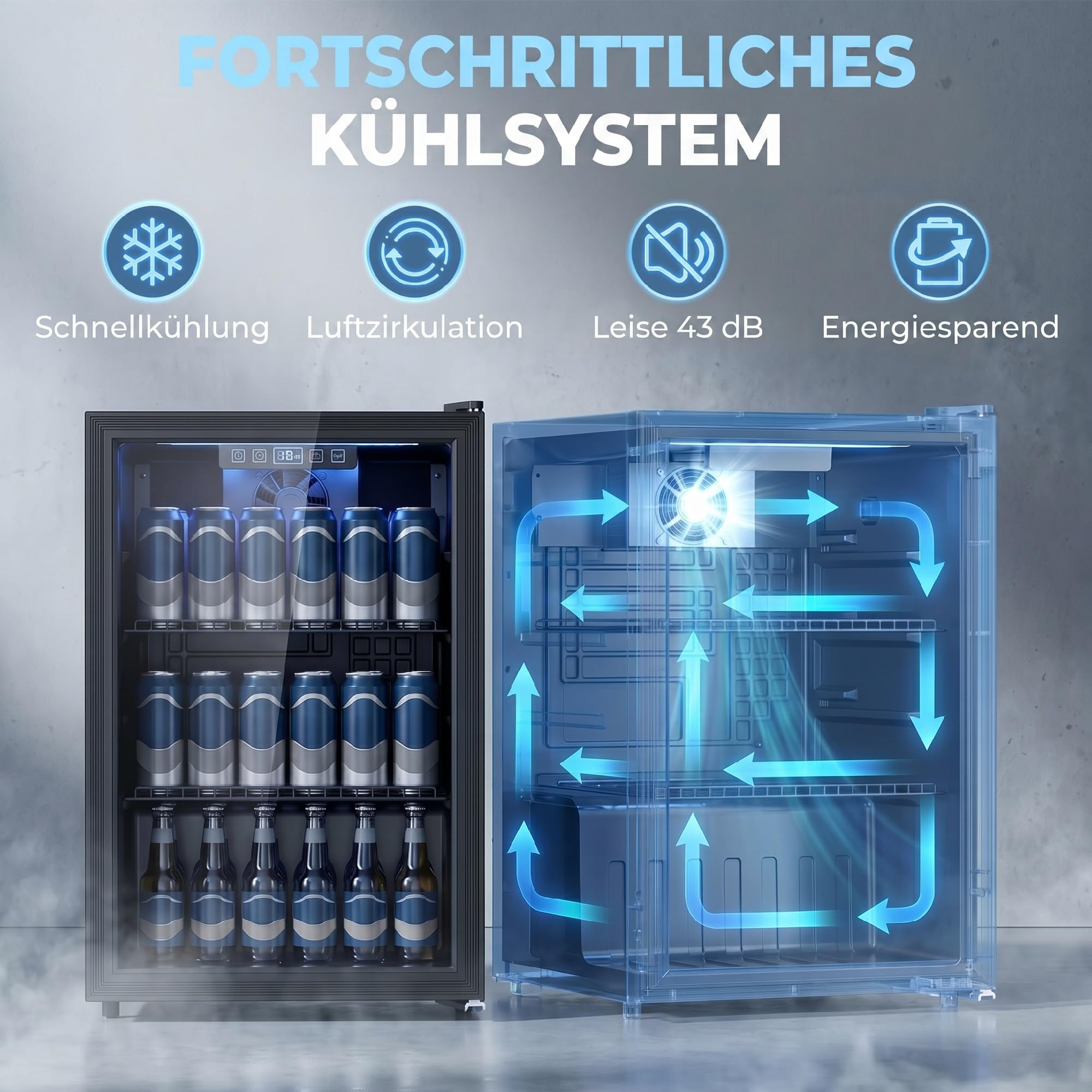 HOMCOM Getränkekühlschrank 70L Mini Kühlschrank mit UV-beständig Doppelglas-Tür, verstellbaren Regalen, LED-Beleuchtung & Display