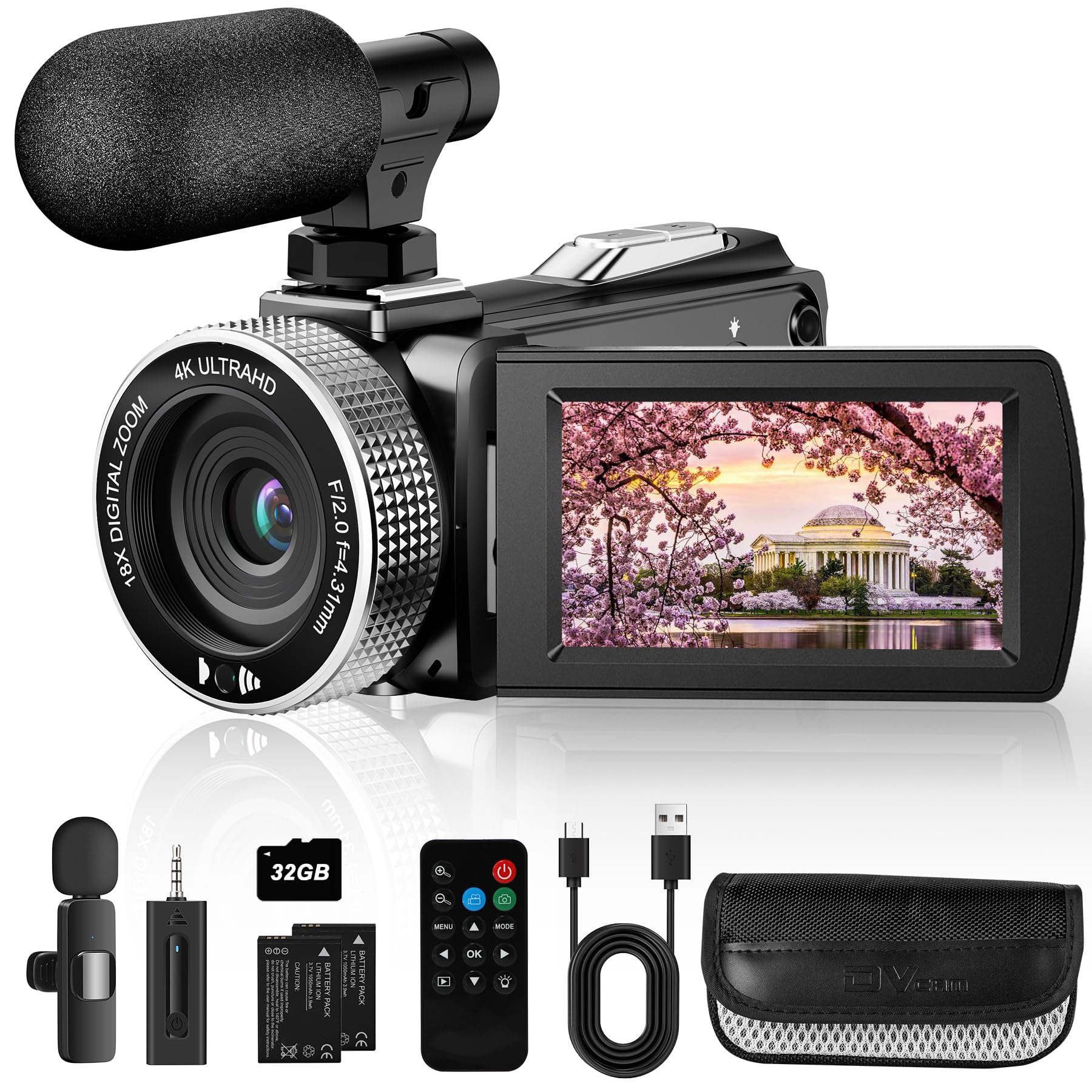 4K Ultra HD Video Camera Camcorder 48MP Digital Recorder with Wireless Lavalier Microphone for Vlogging YouTube Travel,18X Digital Zoom Camcorder with Remote, 32GB Card-image-37
