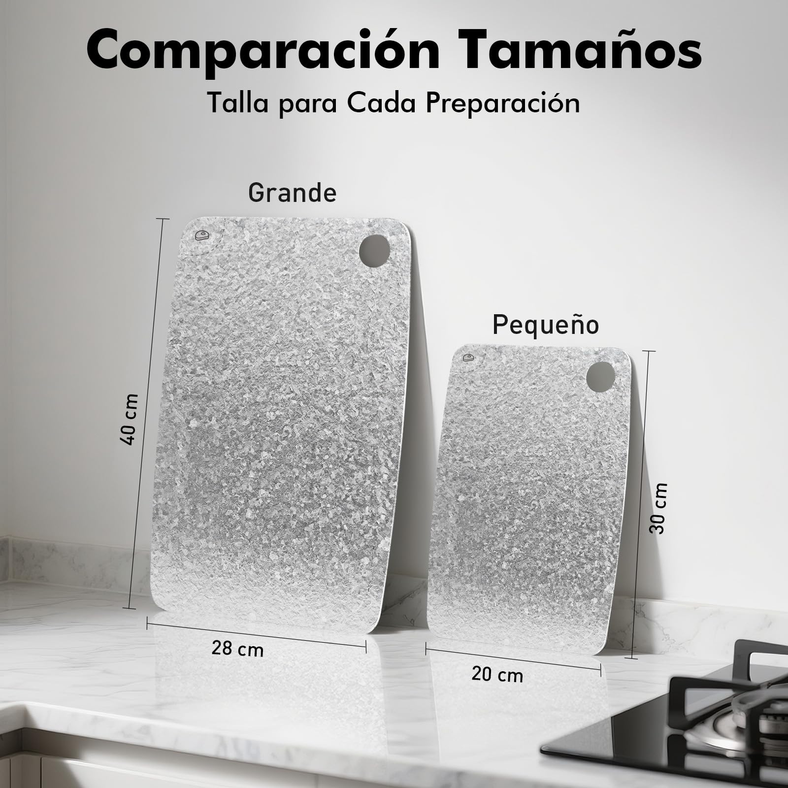 Tabla de cortar de titanio puro 100%, 40 x 28 cm | Tabla doble cara para carne y verduras, sin BPA, lavavajillas, ligera, compacta y fácil de limpiar