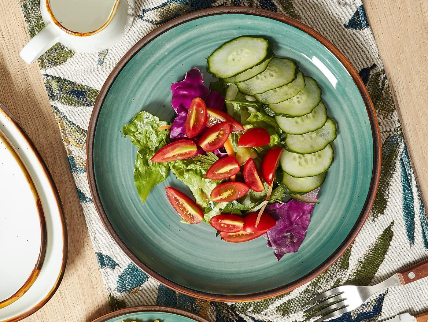 ONEMORE Ceramic Dinner Plates Set of 6, 10.5 Inch Porcelain Salad Dessert Round Plates, Microwave, Oven and Dishwasher Safe, Kitchen Plates, Serving Dishes plates for daily, Party, Restaurant. Teal - Image 3