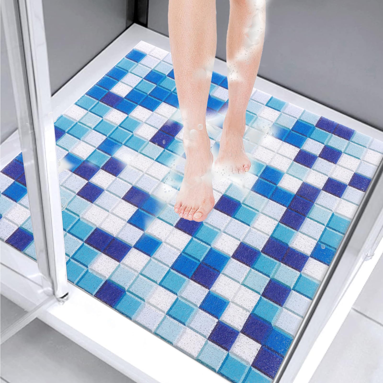 Tappetino Doccia Antiscivolo 70x70cm, Tappetino Vasca Antiscivolo da Bagno con Scarico, Morbido PVC Luffa Tappetino Bagno, Asciugatura Rapida
