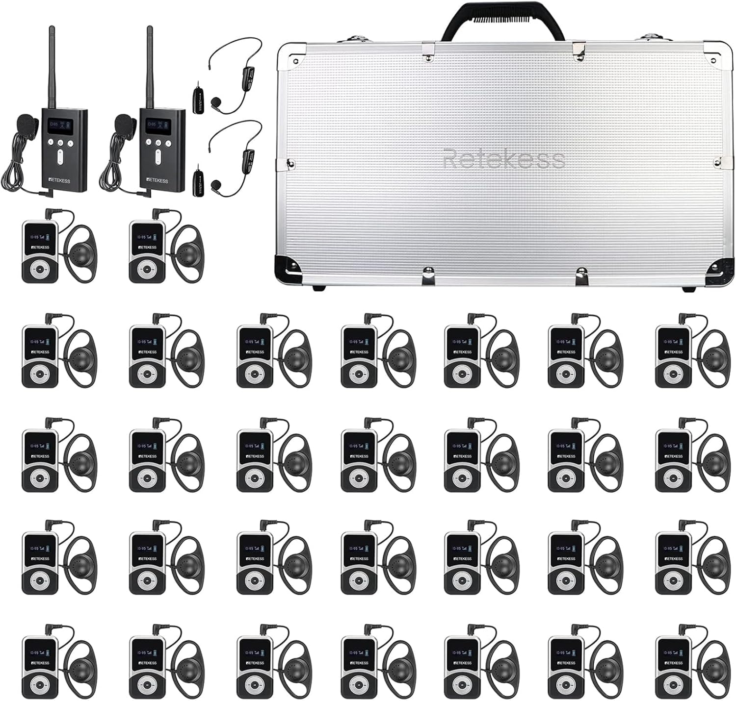 Retekess T130S Wireless Tour Guide System, Church Translation System, 2nd Generation T130, 100m/328ft, Tour Guide Headsets for Plant,School (2TX 30RX)