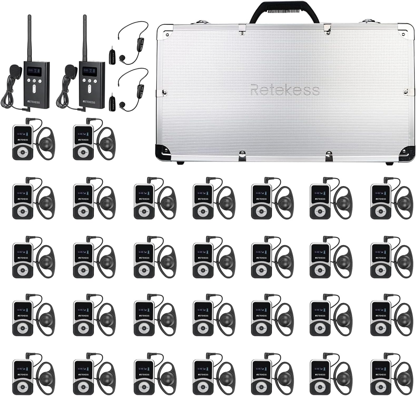 T130S Wireless Tour Guide System, Church Translation System, Wireless Microphone, 100m/328ft, Compatible with T130, Tour Guide Headsets for Plant,School (2TX 30RX)