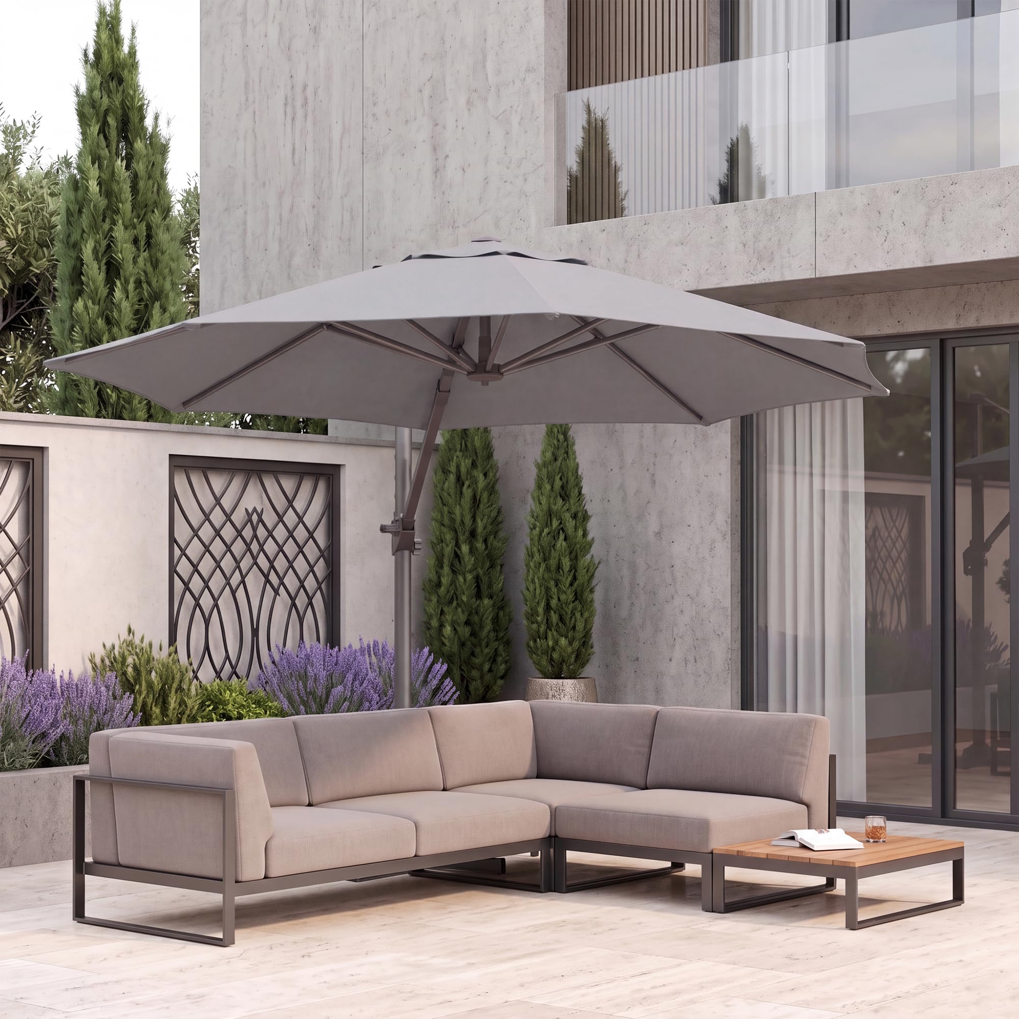 JUMMICO Parasol Déporté Carré 330x330cm, Parasol de Jardin Inclinable Rotatif 360° avec Manivelle, Protection UV50+, Toile Imperméable, pour Terrasse Balcon Piscine