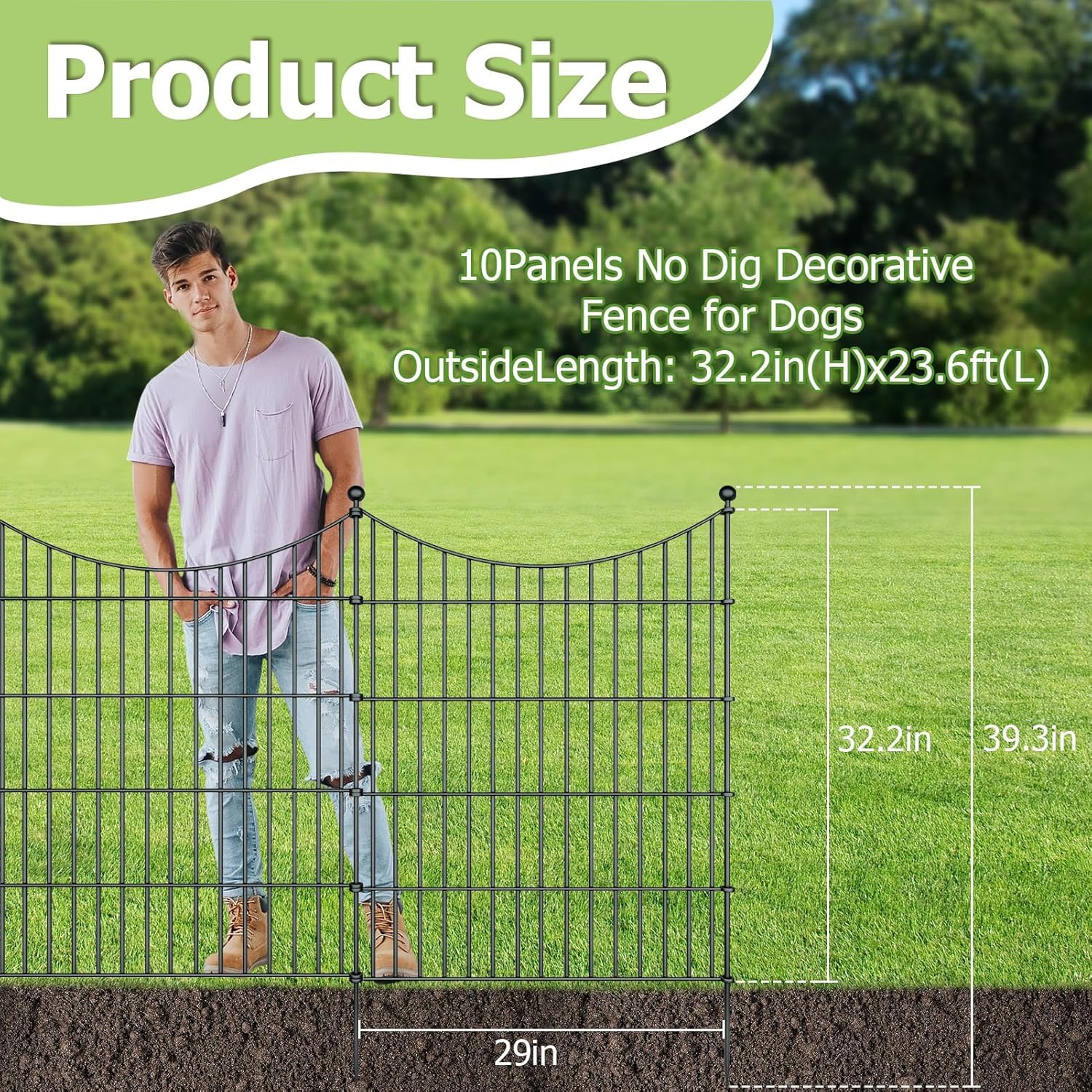 HEYOUTH Juego completo de valla para estanque,10 elementos de valla 74x81 cm y 11 varillas de fijación,Vallas para Jardín Exterior Metalicas,para Patio Terraza Negro (Sin cerradura)