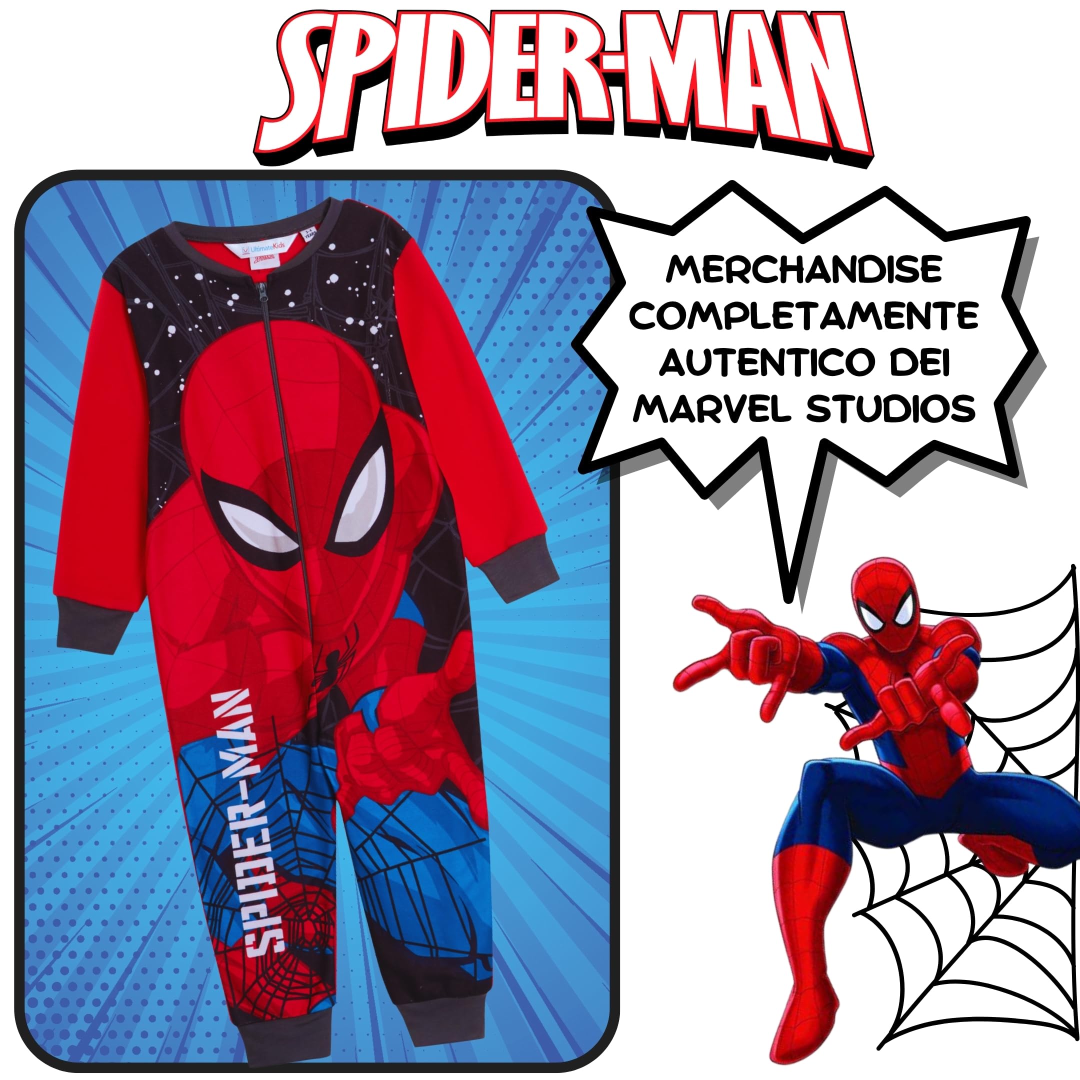 Marvel Il Pigiama Ufficiale di Spiderman per Ragazzi, in Pile, Completo, Pigiami Bambini, Pjs, con Zip, Abbigliamento da casa