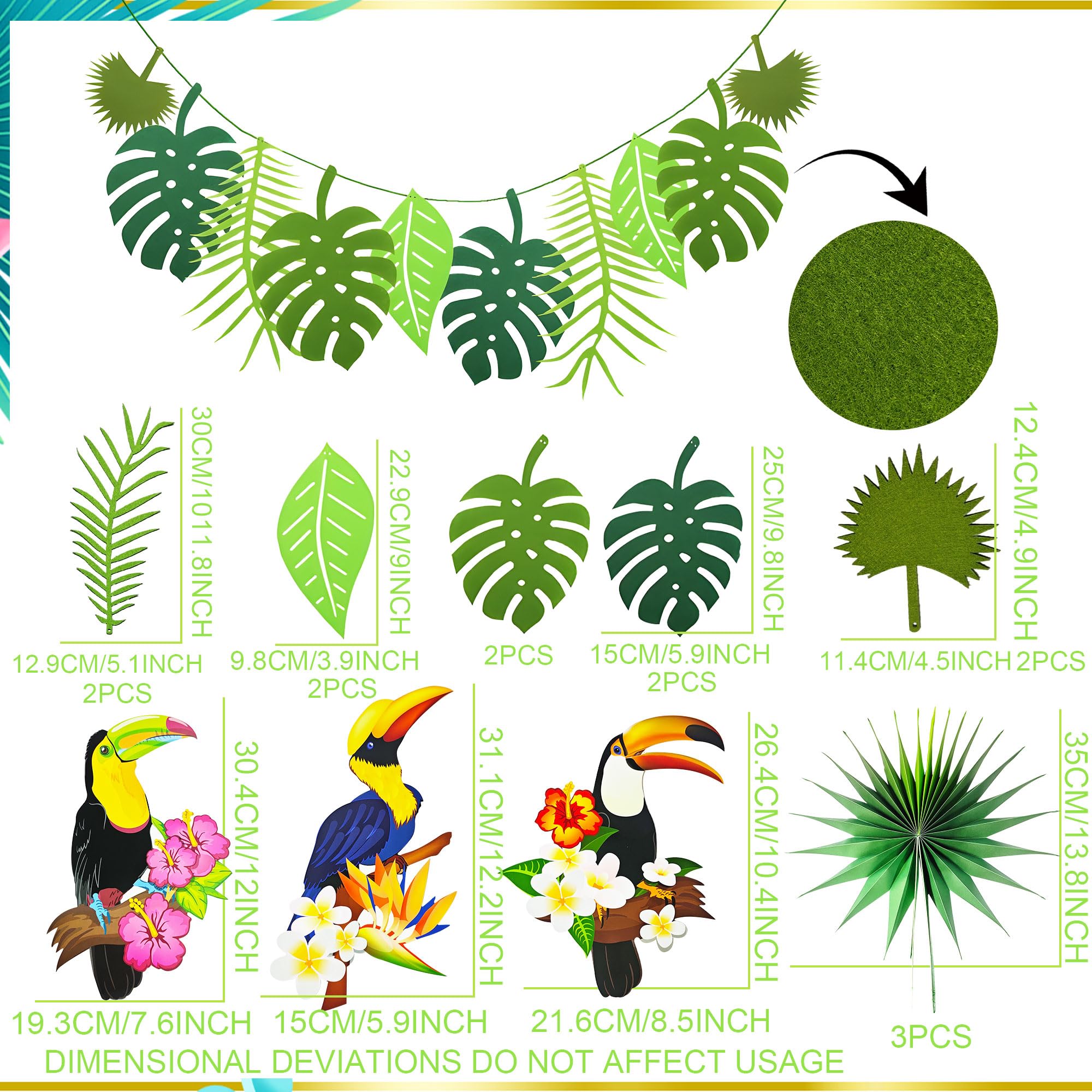 Tropical Birds Honeycomb Paper Cutouts Parrot Honeycomb Palm Leaves Banner Hawaiian Beach Luau Party Hanging Decorations Tiki Bar Supplies - Image 2