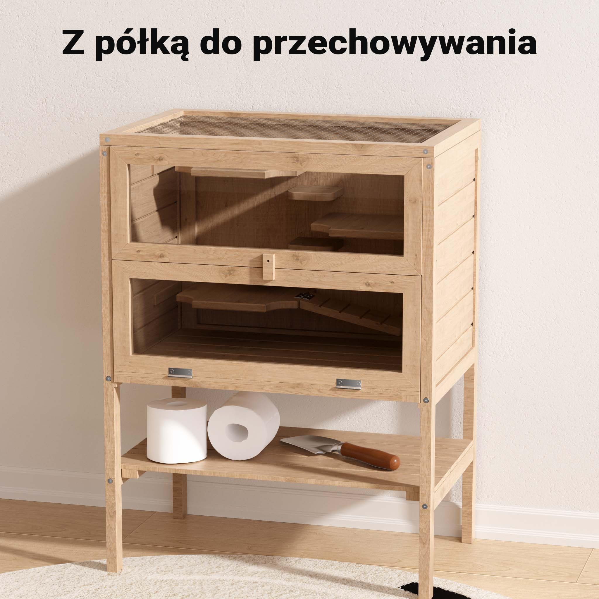 Wiltec 3-poziomowa klatka dla gryzoni, 600 x 400 x 800 mm, wykonana z drewna, z pokrywą na zawiasach i okienkiem, klatka dla małych zwierząt klatka dla myszy klatka dla chomika