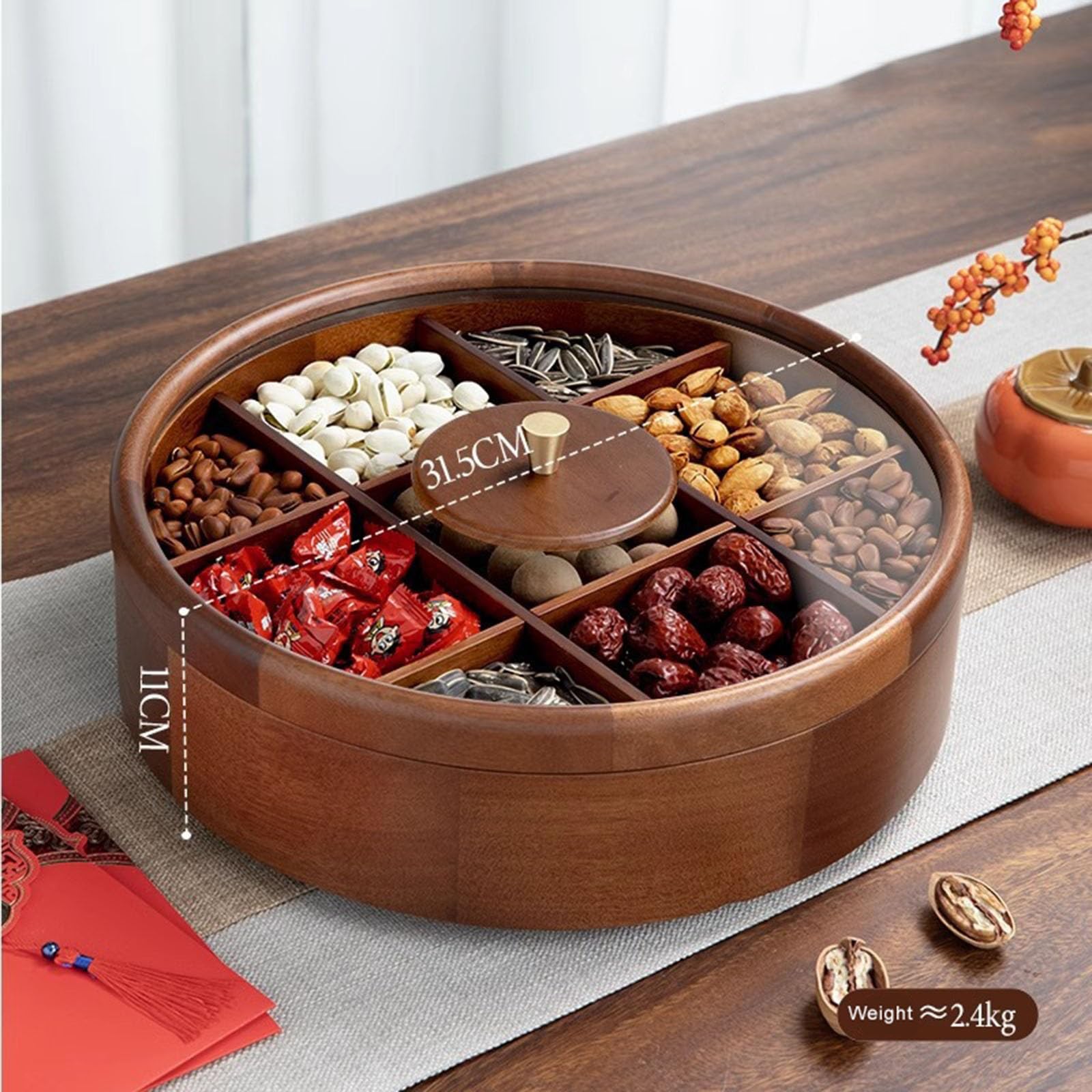 Plateau À Noix De Bambou, Organisateur À 9 Compartiments Pour Snacks Fruits Secs Et Bonbons,plateau De Service Pour Collations, Boîte À Bonbons Avec Compartiment, Boîte À Collations