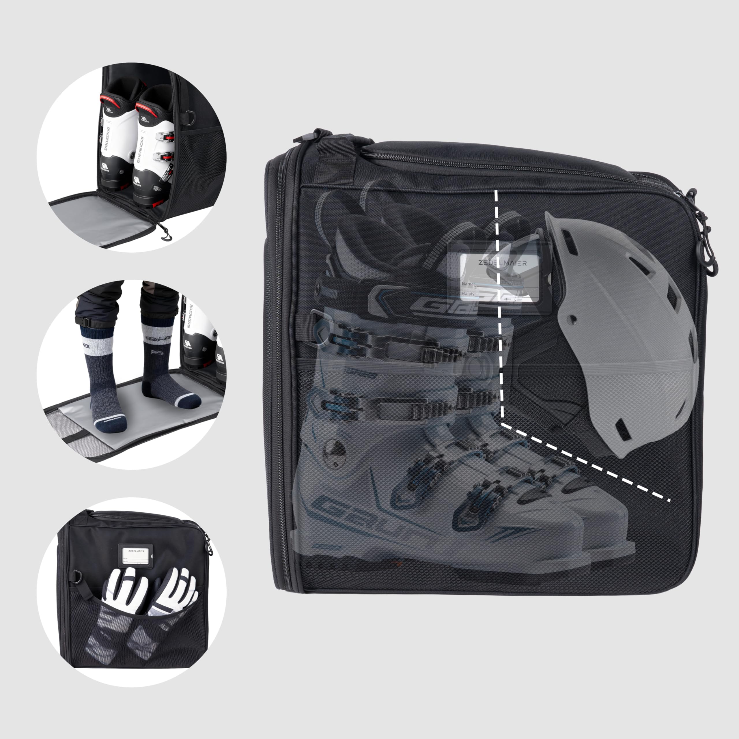 Zedelmaier Praktische Skischuhtasche für den Skisport wasserdichte Schuhtasche für Wintersport Robuste Schuhtasche für Skischuhe bis Größe 45 Tasche geeignet für Skihandschuhe,Skihelm