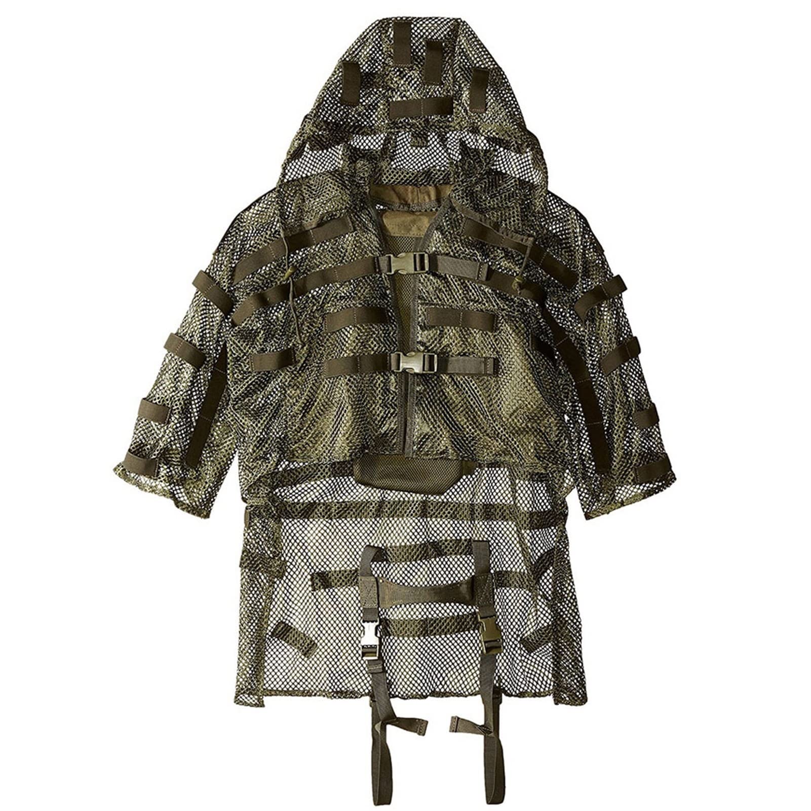 Tarnkleidung Herren Jade,Tarnanzüge 3D Naturgetreue Kapuze Tarnkleidung Camo Costumes Bionic Camouflage Krähenjagd Tarnung Airsoft Sniper Camping Set,Jungle Woodland (Color : Green)