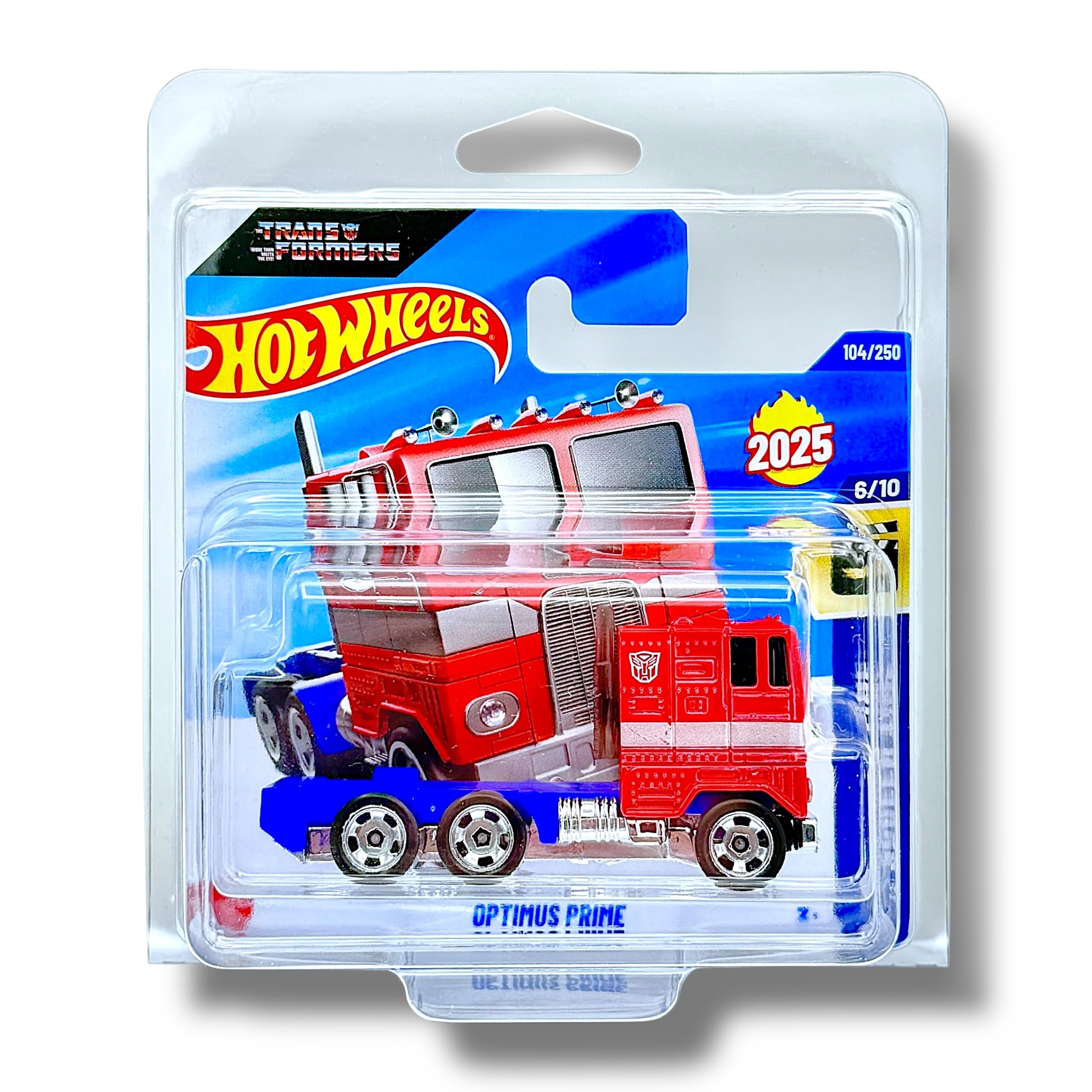 Hot Wheels Optimus Prime (Red & Blue - Transformers) 6/10 HW Screen Time - 2025-104/250 (Short Card) - includes a KLAS Car Keeper Protector Case - HYW26