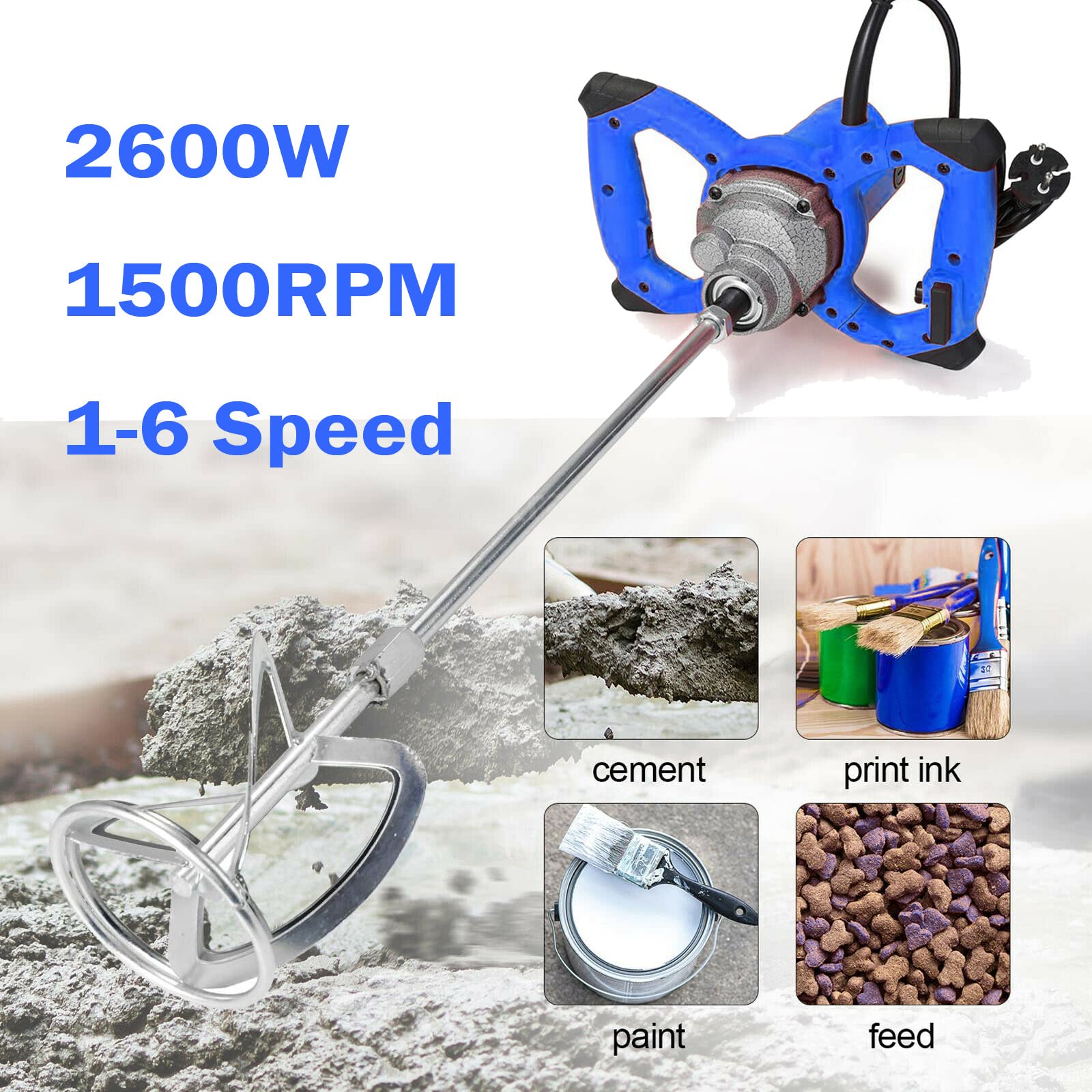 Mezclador de Mortero de 2600W, Agitador manual, 6 Velocidades Variables, 120mm M4, Mezclador de yeso DIY, Mezclador de 230V, Montaje de Herramienta de Agitación M14 de Hormigón