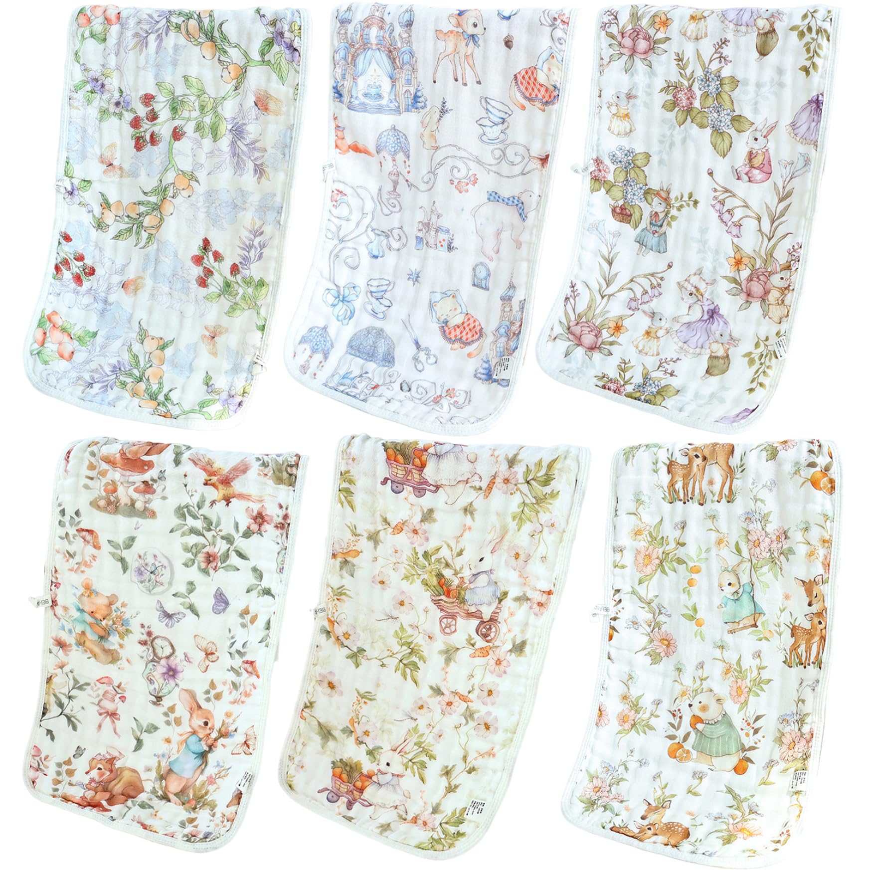 Gcroet Lot de 6 Chiffons à rots pour bébé, 20 x 10 cm, Chiffons à rots en Mousseline Douce et absorbante avec Corde de Suspension, multifonctionnels respectueux la Peau pour bébés, Nouveau-nés.