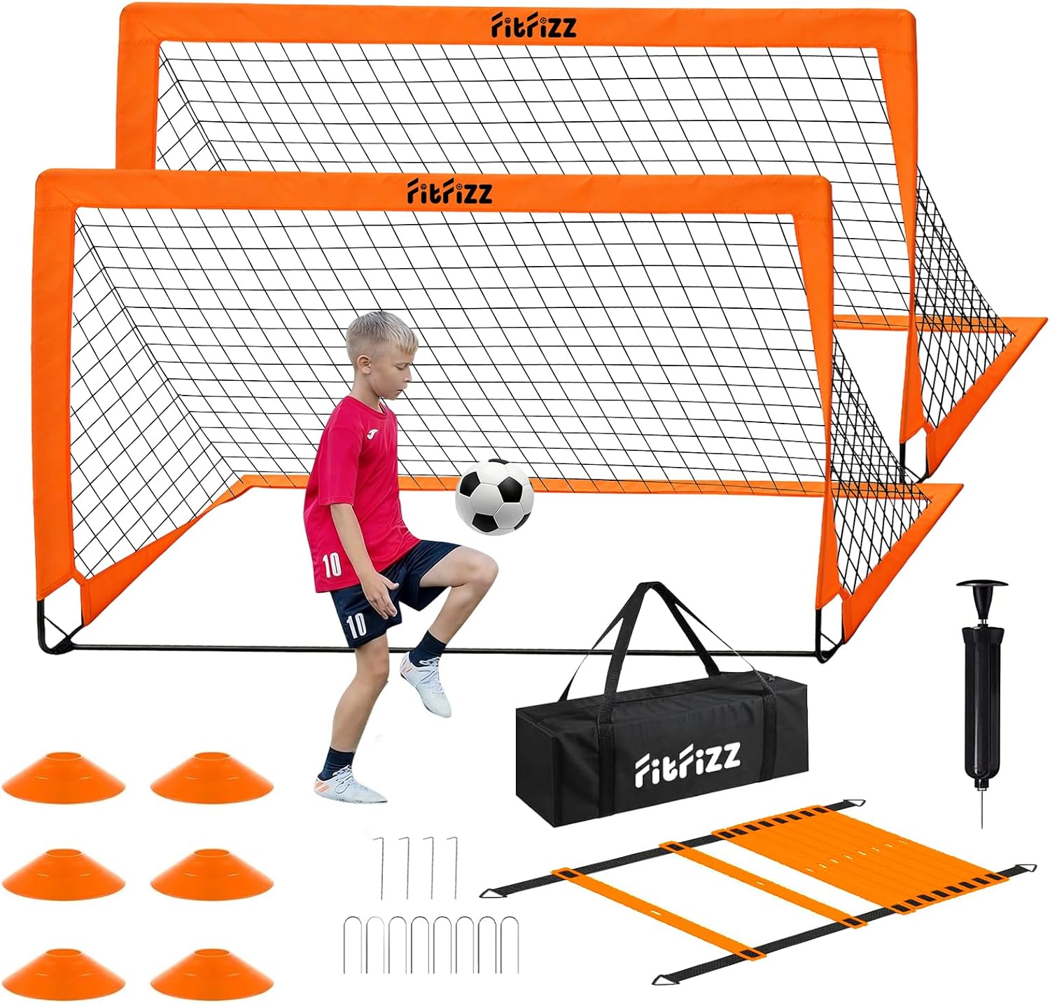 Soccer Goal, Soccer Goals for Backyard, 6x4ft Portable Pop Up Soccer Net Set, Soccer Training Equipment with Soccer Ball, Ladder and Cones