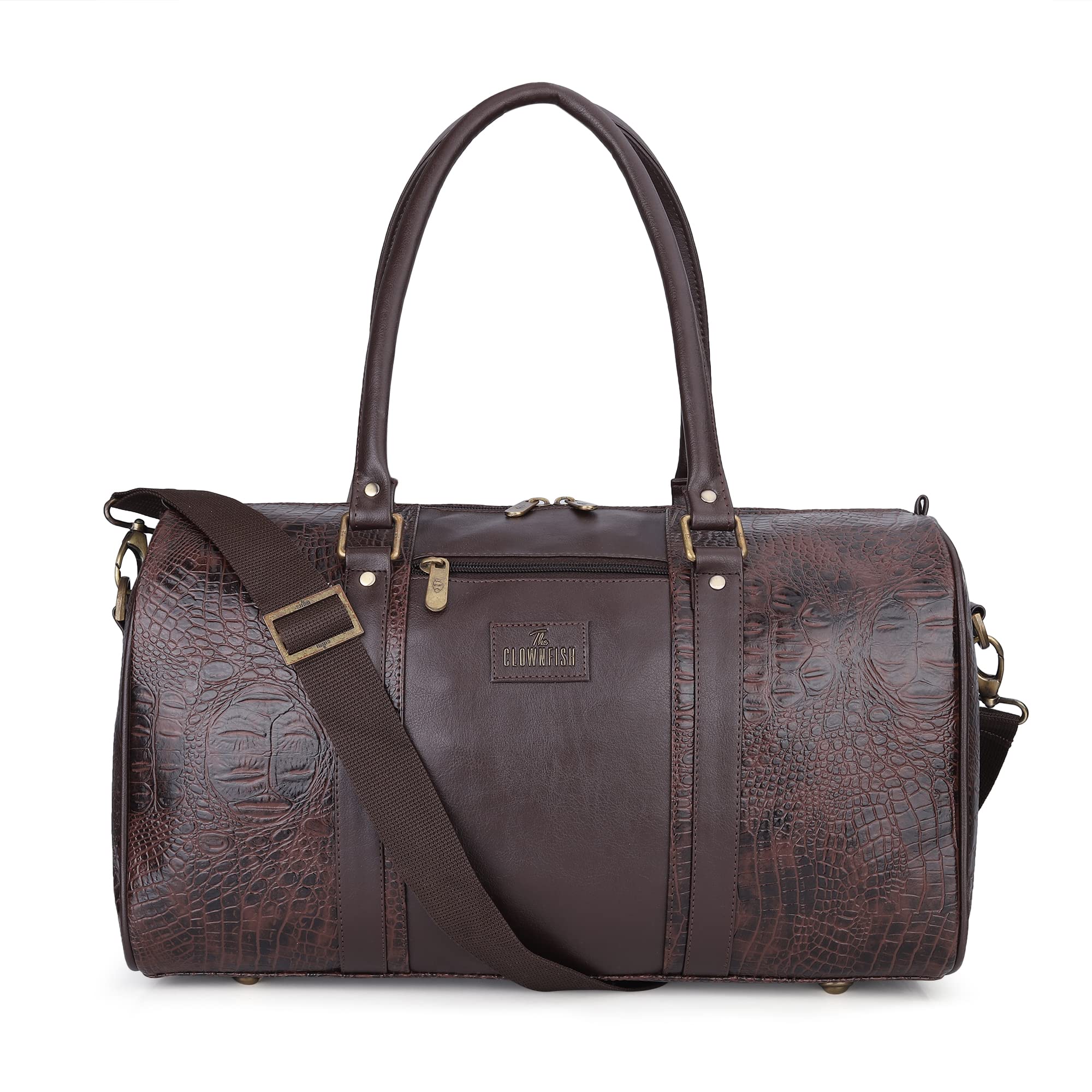 Faux Leather Crocodila 27 Ltr Duffle Travel Bag | Cabin Luggage | Weekender Bag (Dark Brown), 23 Cm-image-7