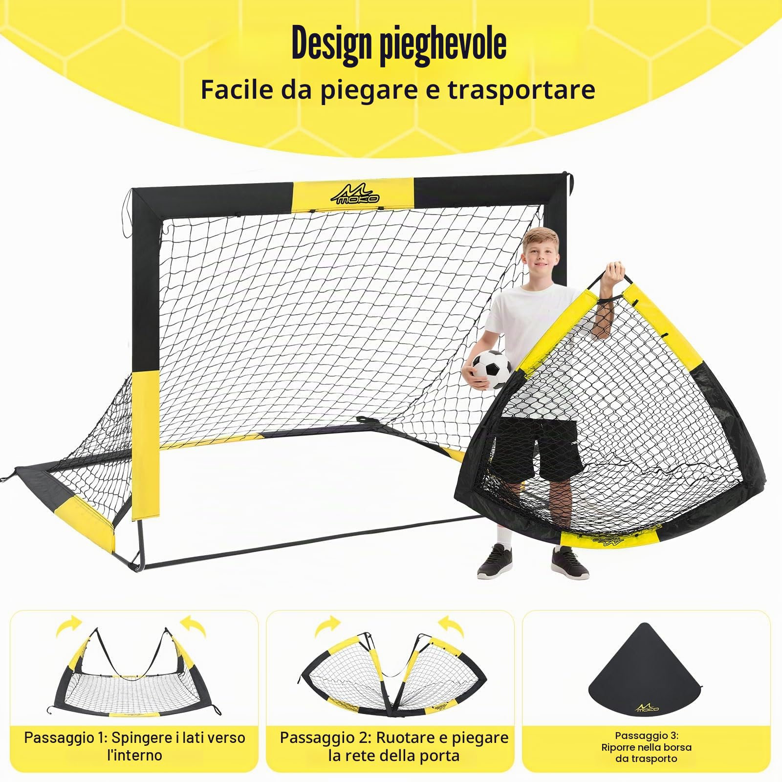 MoKo Porta da Calcio per Giardino, Pop-Up Rete da Calcio di Grandi con Pannello Bersaglio, Attrezzatura di Allenamento Portatile per Bambini, Gioco Sportivo Esterno